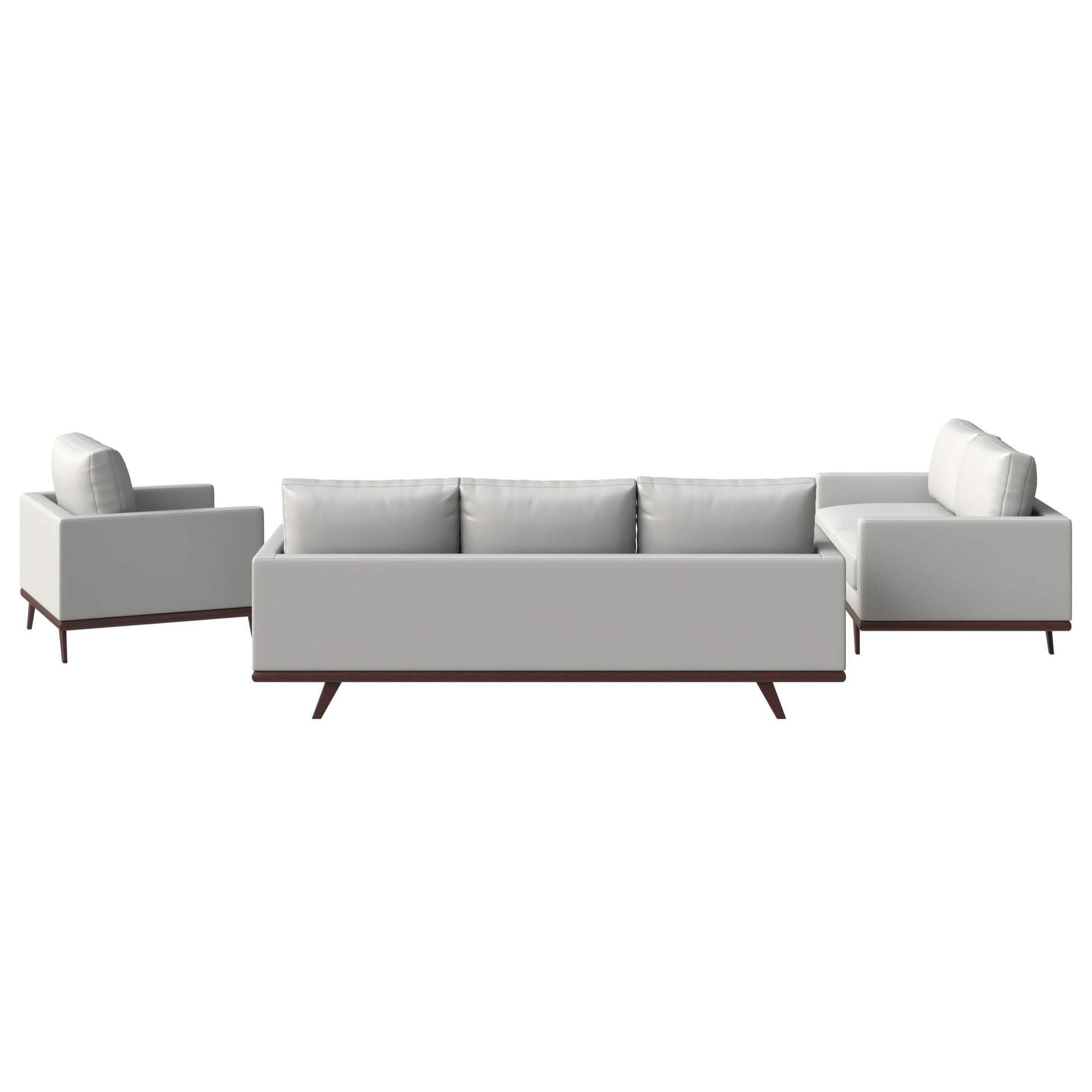 Chester 3-Piece Leather Living Room Sofa Set with Birch Wood Base White Sofa Set Leisuremod