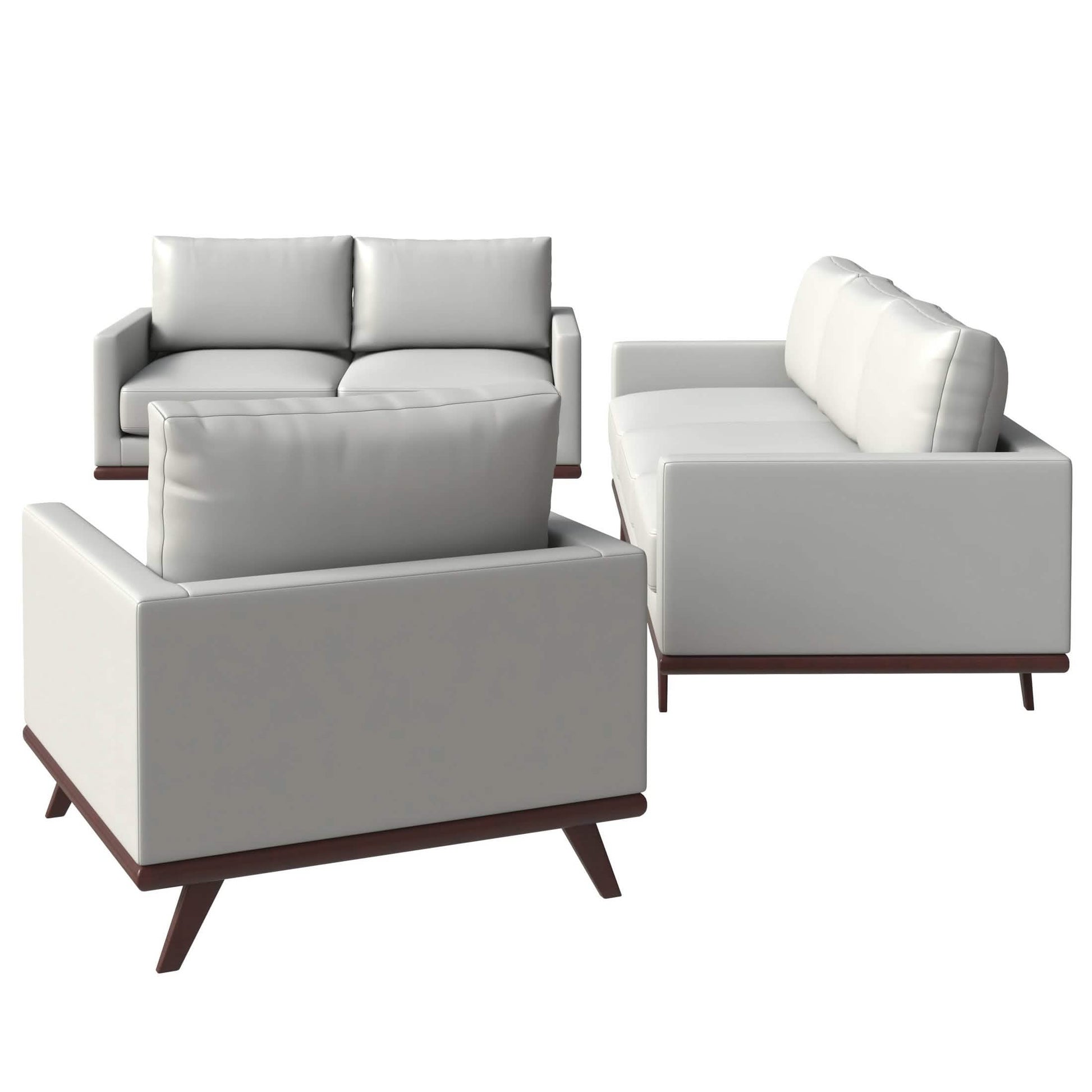 Chester 3-Piece Leather Living Room Sofa Set with Birch Wood Base White Sofa Set Leisuremod