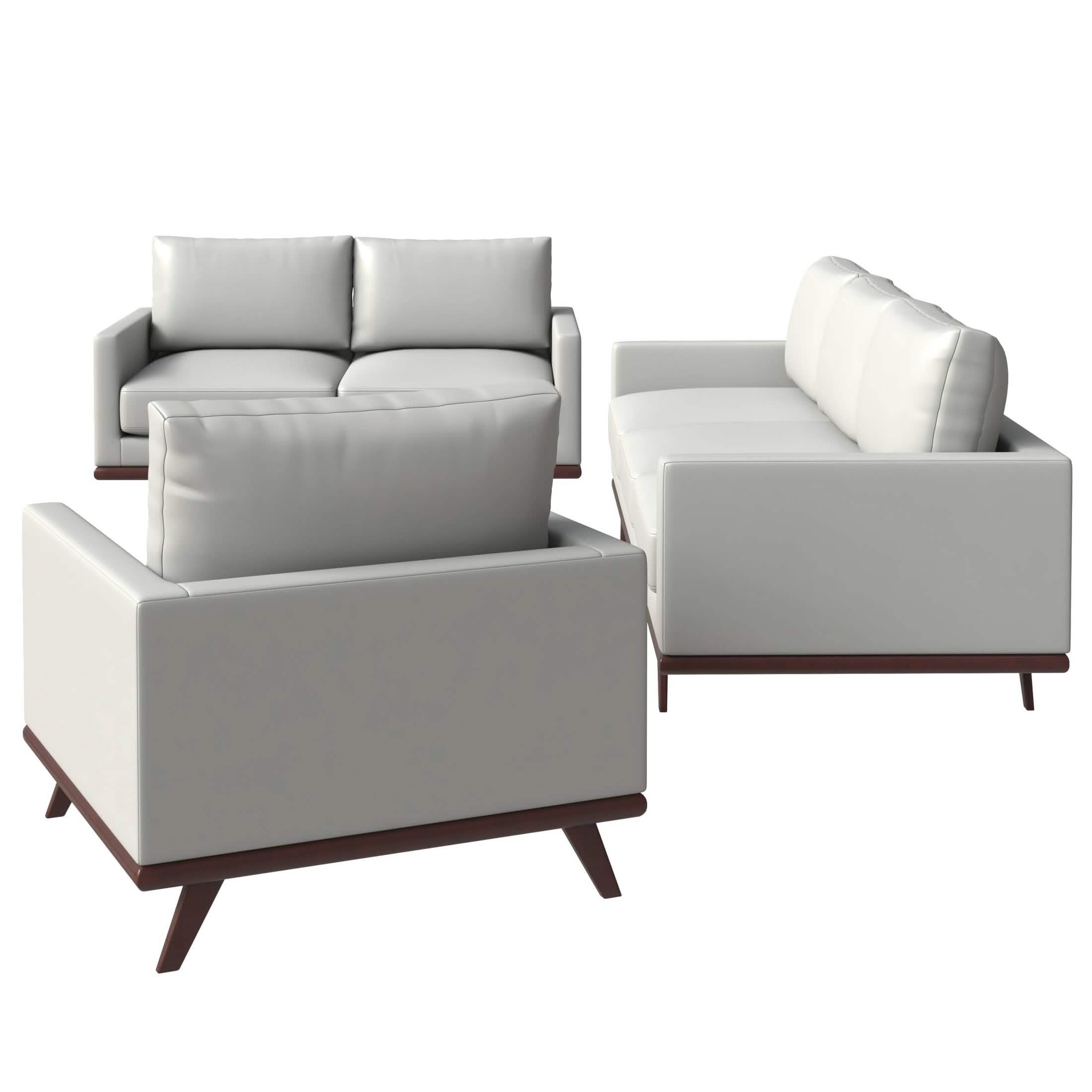 Chester 3-Piece Leather Living Room Sofa Set with Birch Wood Base White Sofa Set Leisuremod