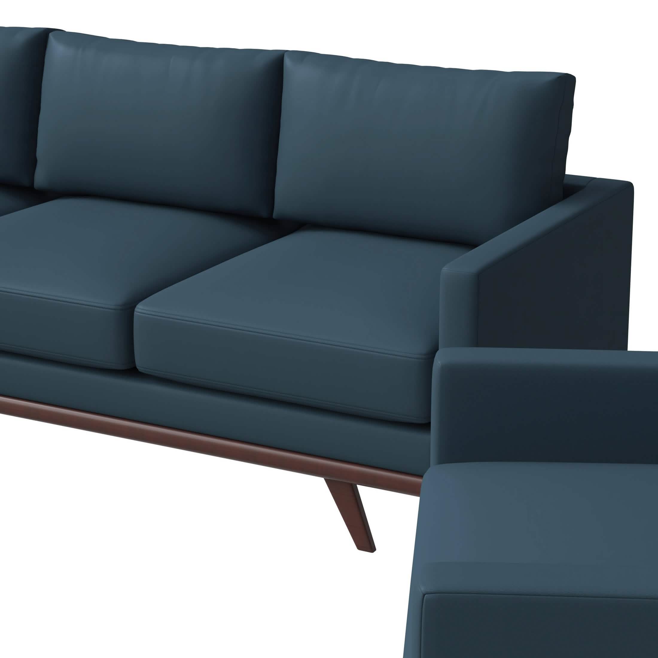 Chester 3-Piece Leather Living Room Sofa Set with Birch Wood Base Navy Blue Sofa Set Leisuremod