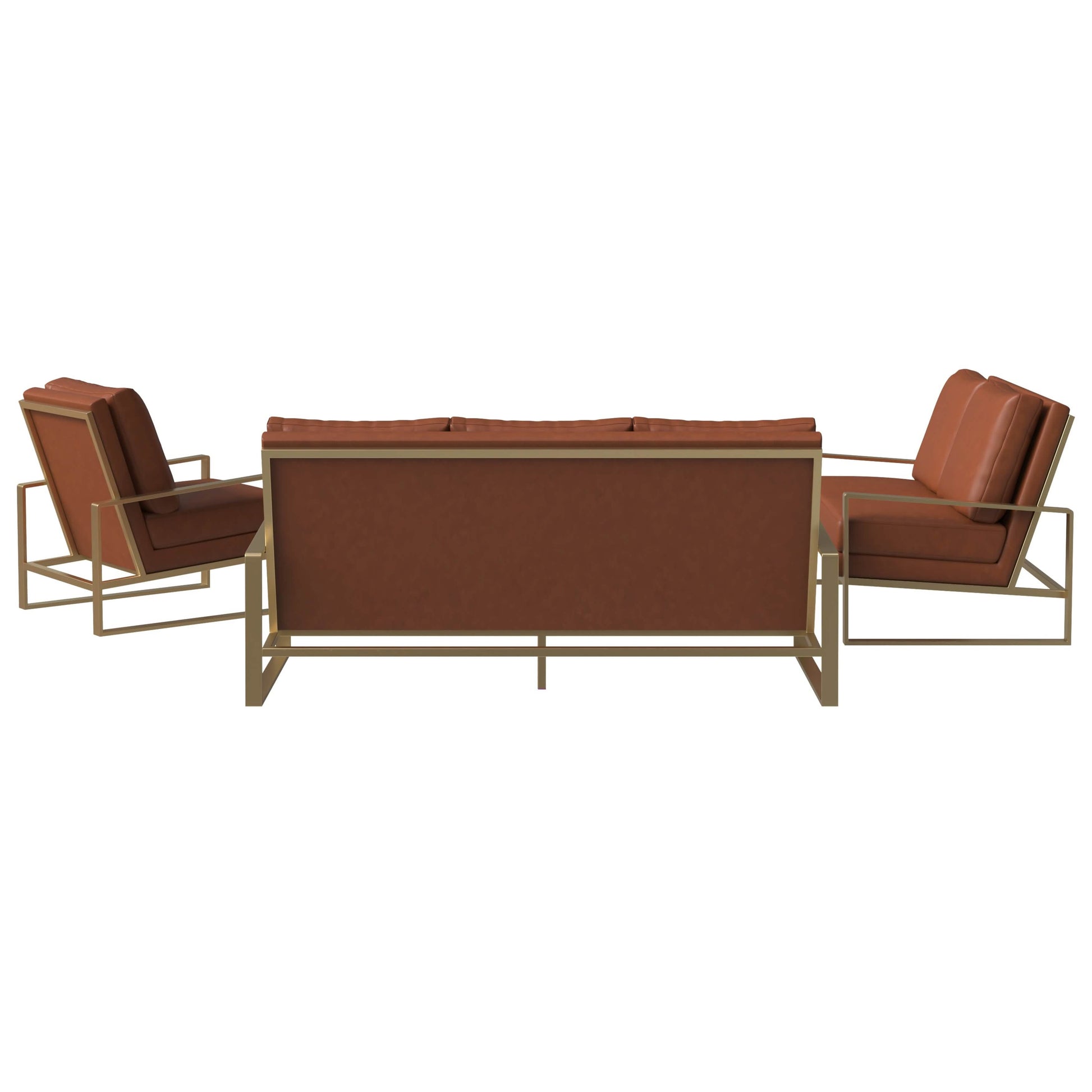 Leisuremod Sofa Set Jefferson 3-Piece Leather Sofa Set with Silver/Gold Stainless Steel Base Accent Chair and Loveseat