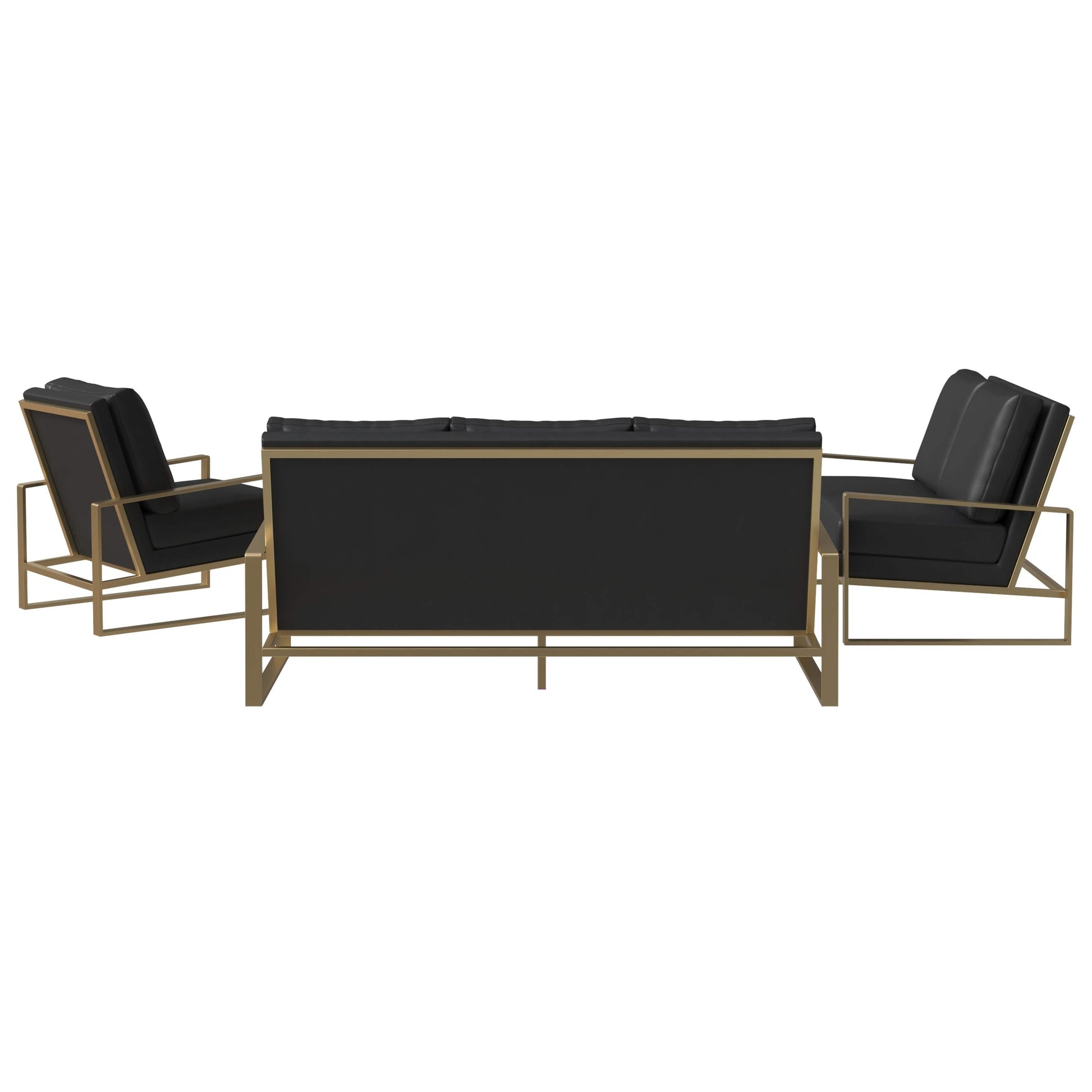 Leisuremod Sofa Set Jefferson 3-Piece Leather Sofa Set with Silver/Gold Stainless Steel Base Accent Chair and Loveseat