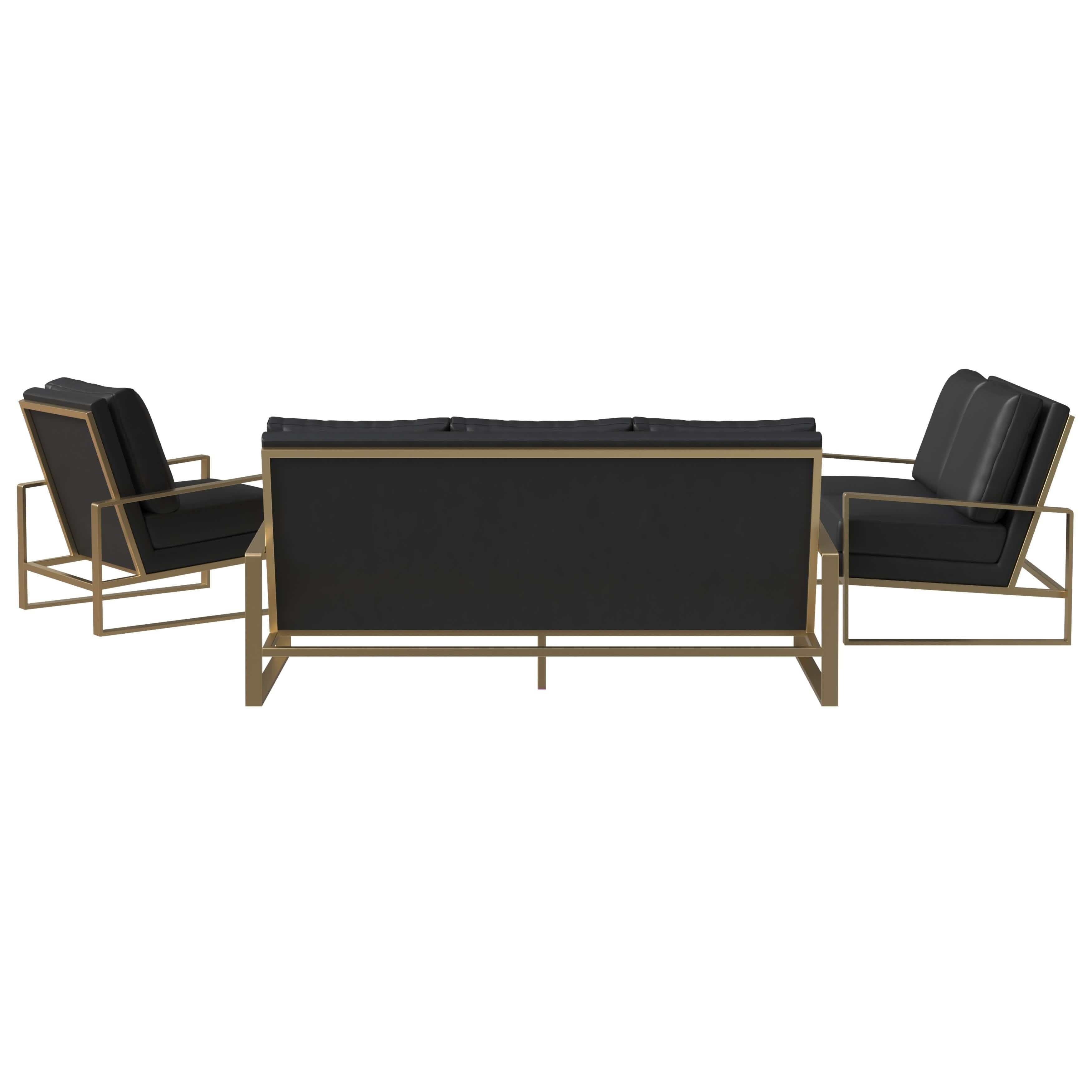 Leisuremod Sofa Set Jefferson 3-Piece Leather Sofa Set with Silver/Gold Stainless Steel Base Accent Chair and Loveseat