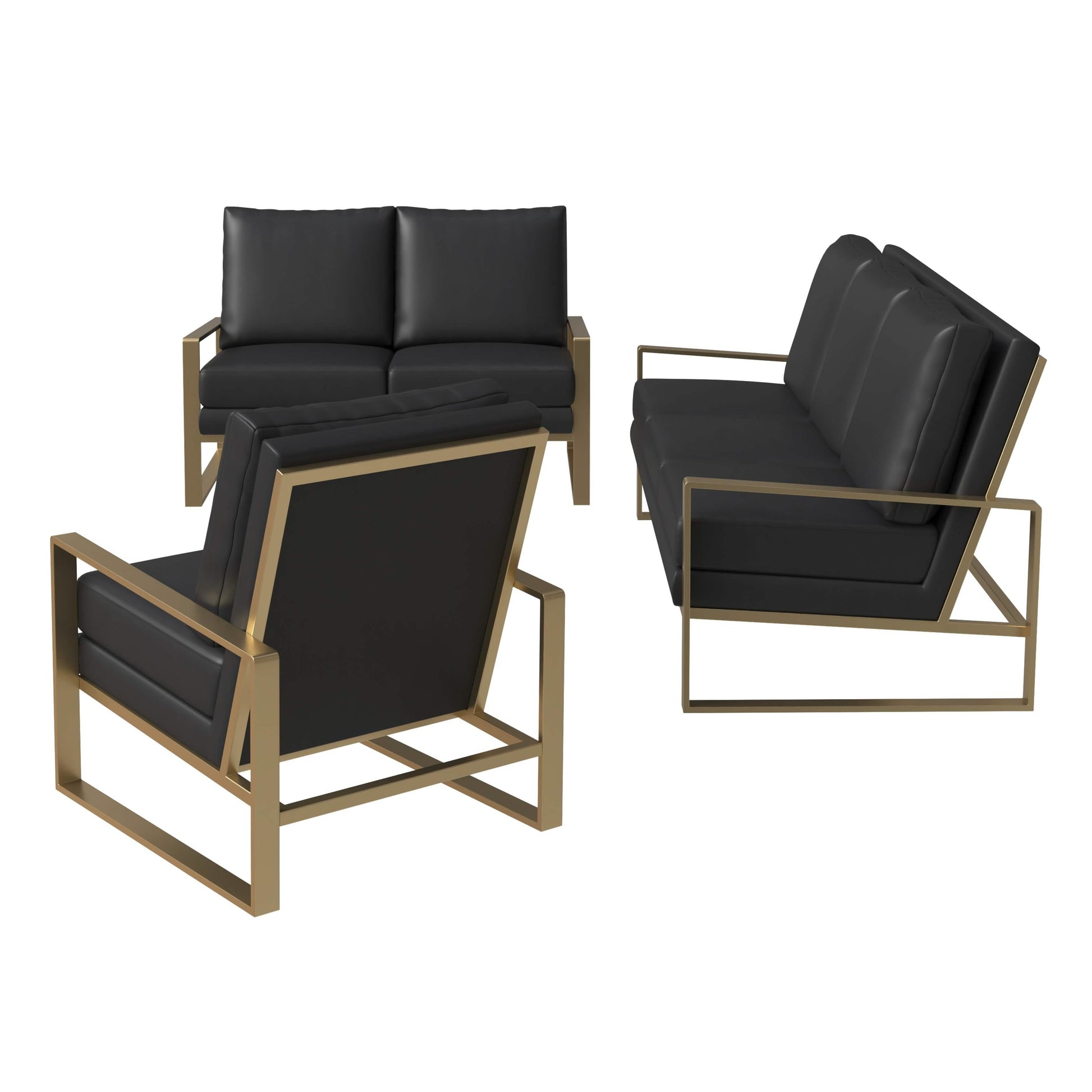 Leisuremod Sofa Set Jefferson 3-Piece Leather Sofa Set with Silver/Gold Stainless Steel Base Accent Chair and Loveseat
