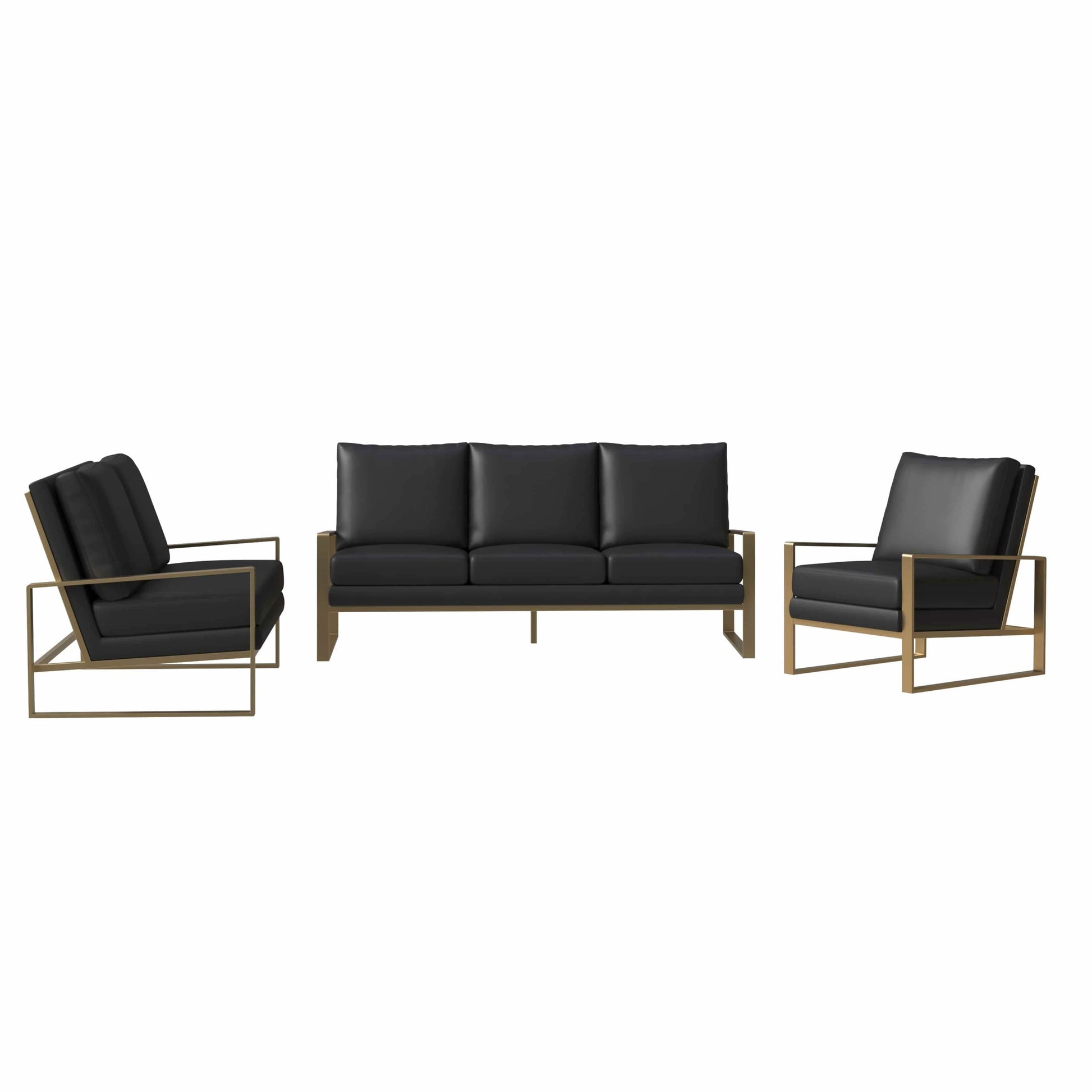 Leisuremod Sofa Set Jefferson 3-Piece Leather Sofa Set with Silver/Gold Stainless Steel Base Accent Chair and Loveseat