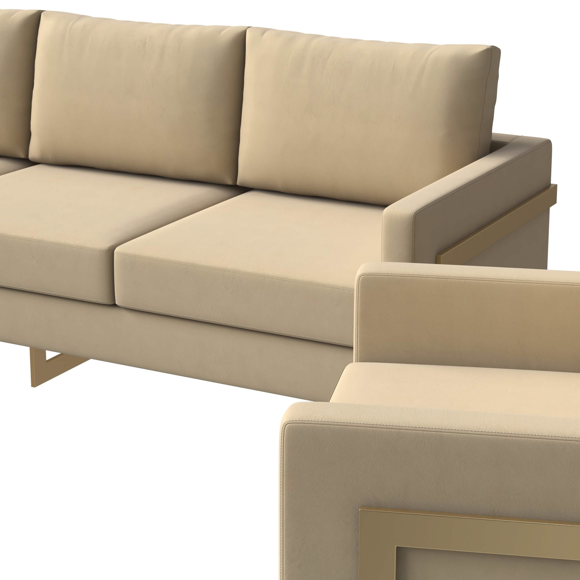 Leisuremod Sofa Set Lincoln 3-Piece Sofa Set Upholstered in Leather/Velvet Accent Chair with Gold Stainless Steel Frame