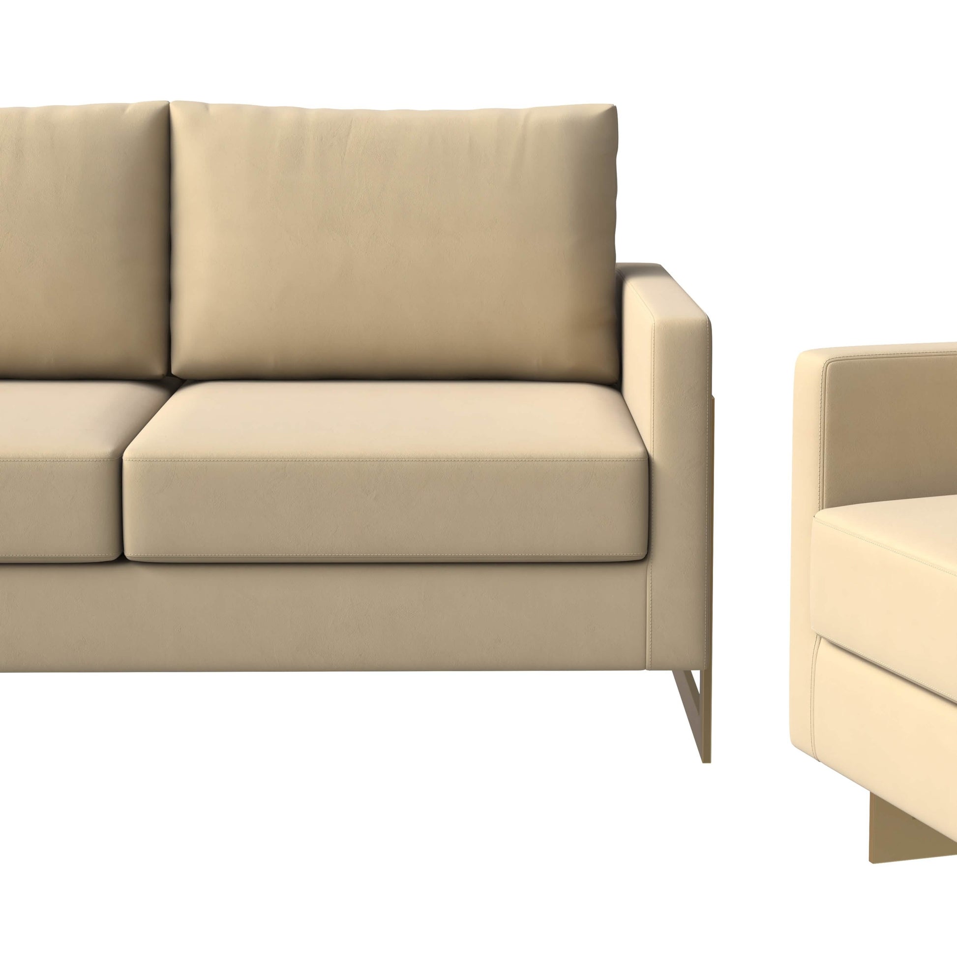 Leisuremod Sofa Set Lincoln 3-Piece Sofa Set Upholstered in Leather/Velvet Accent Chair with Gold Stainless Steel Frame