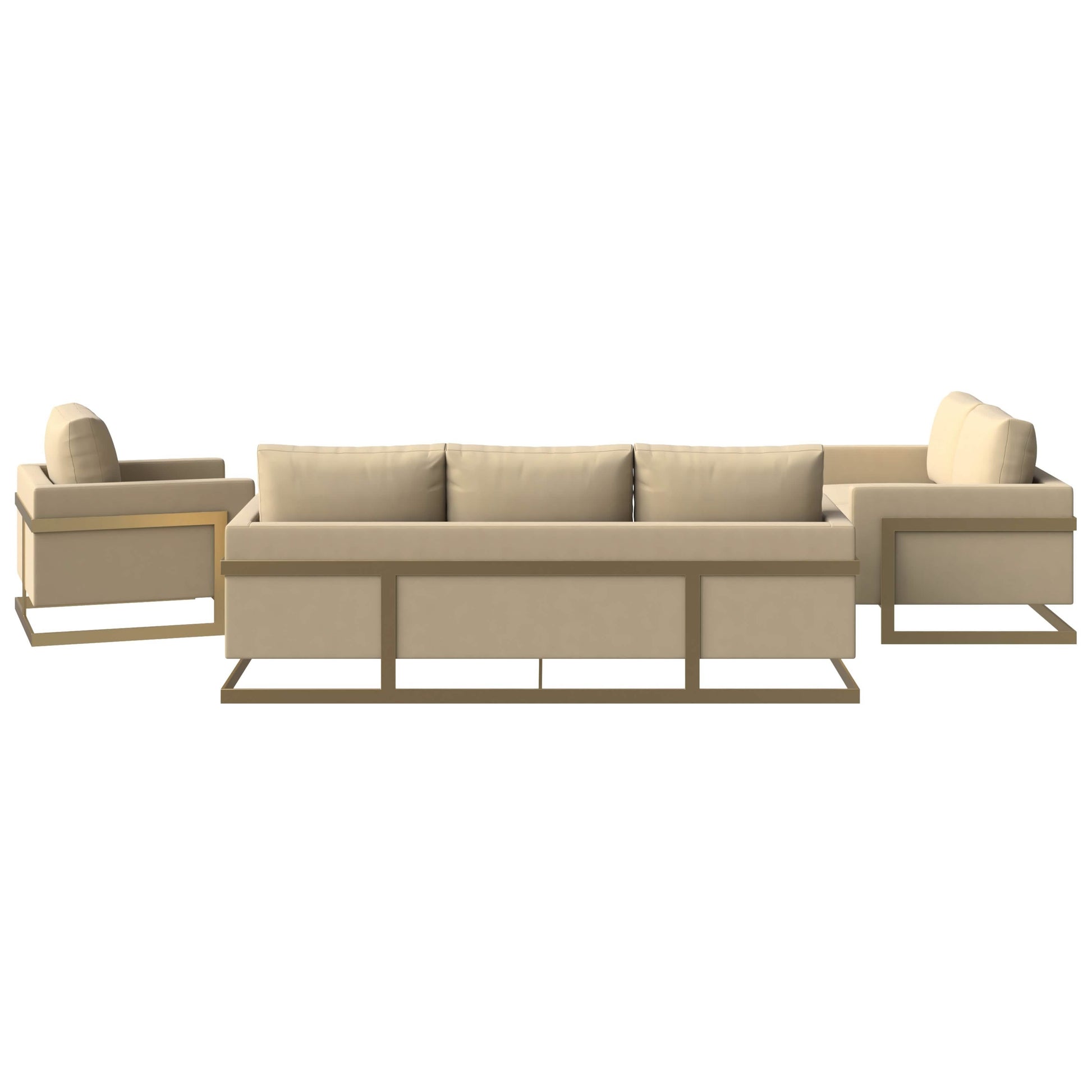 Leisuremod Sofa Set Lincoln 3-Piece Sofa Set Upholstered in Leather/Velvet Accent Chair with Gold Stainless Steel Frame