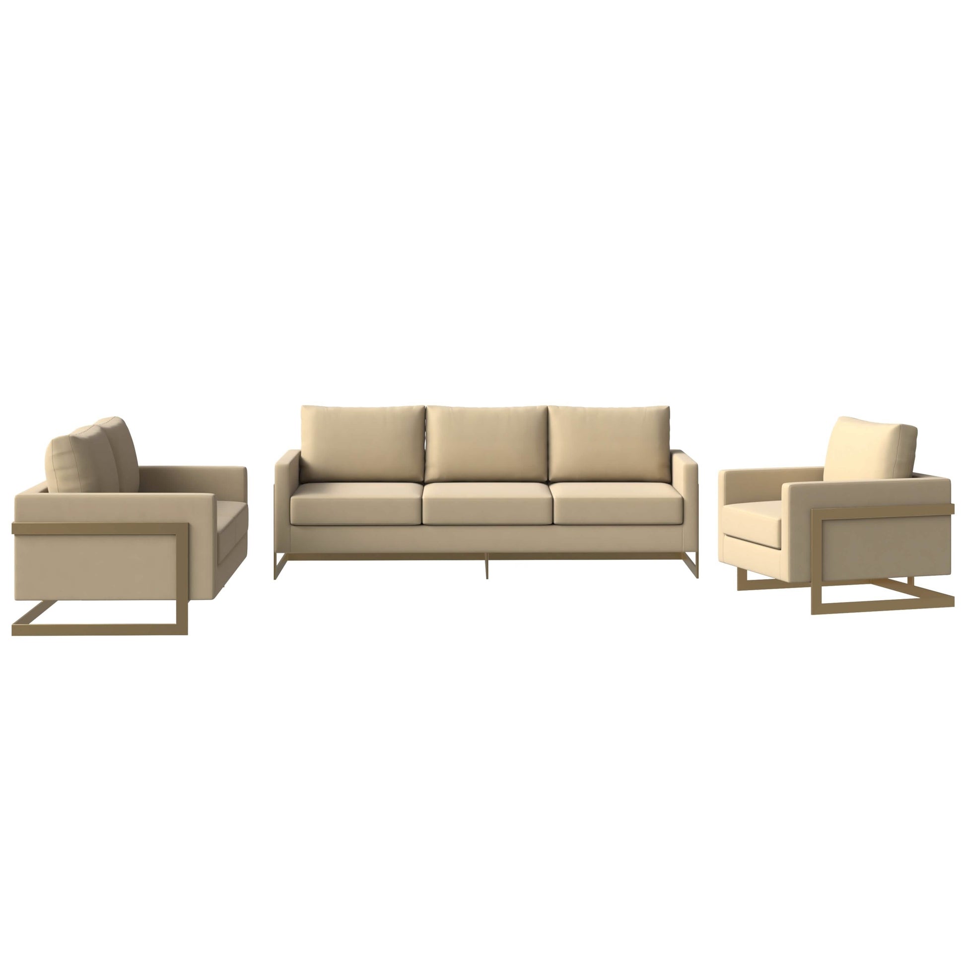 Leisuremod Sofa Set Lincoln 3-Piece Sofa Set Upholstered in Leather/Velvet Accent Chair with Gold Stainless Steel Frame