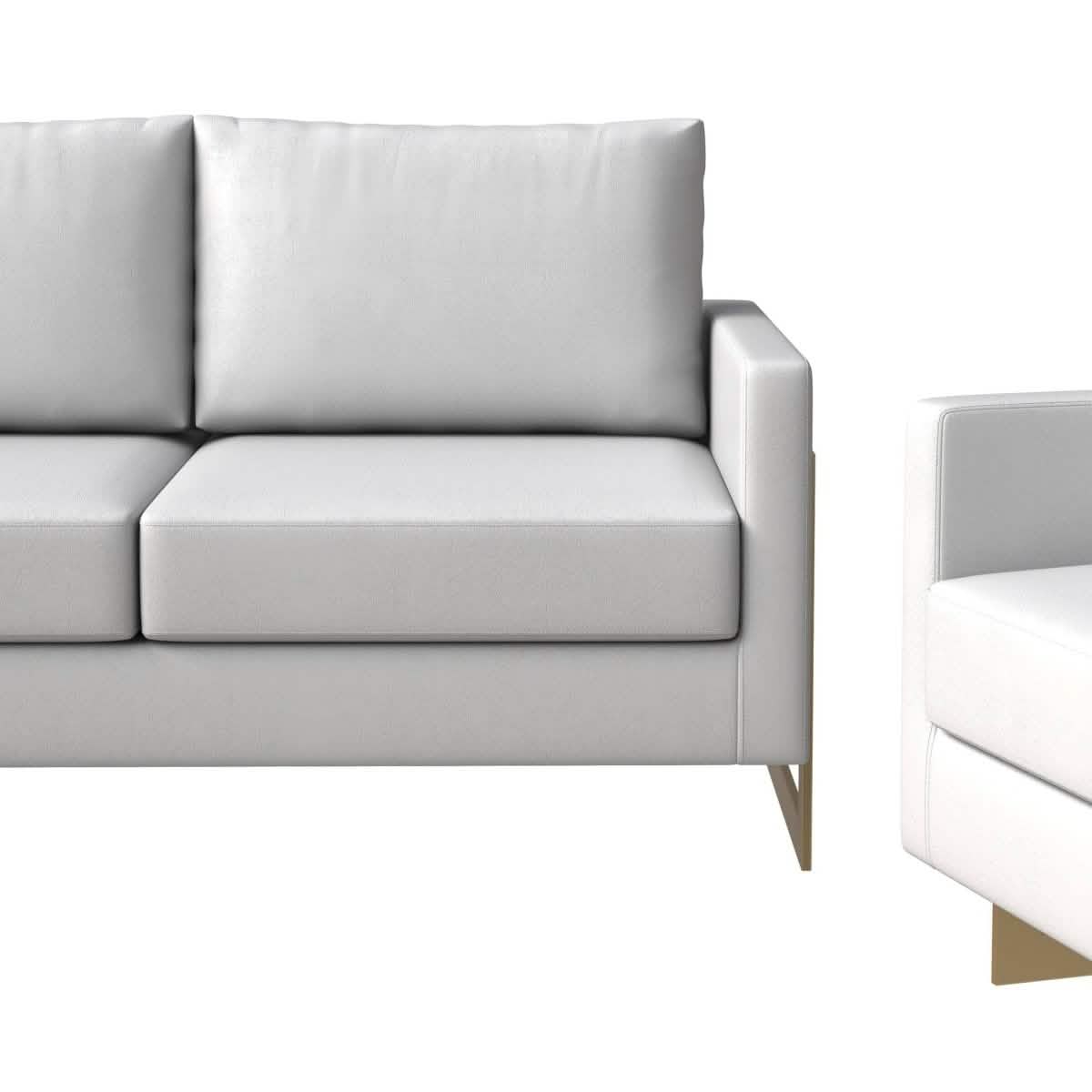 Lincoln 3-Piece Sofa Set Upholstered in Leather/Velvet Accent Chair with Gold Stainless Steel Frame Leather White Sofa Set Leisuremod