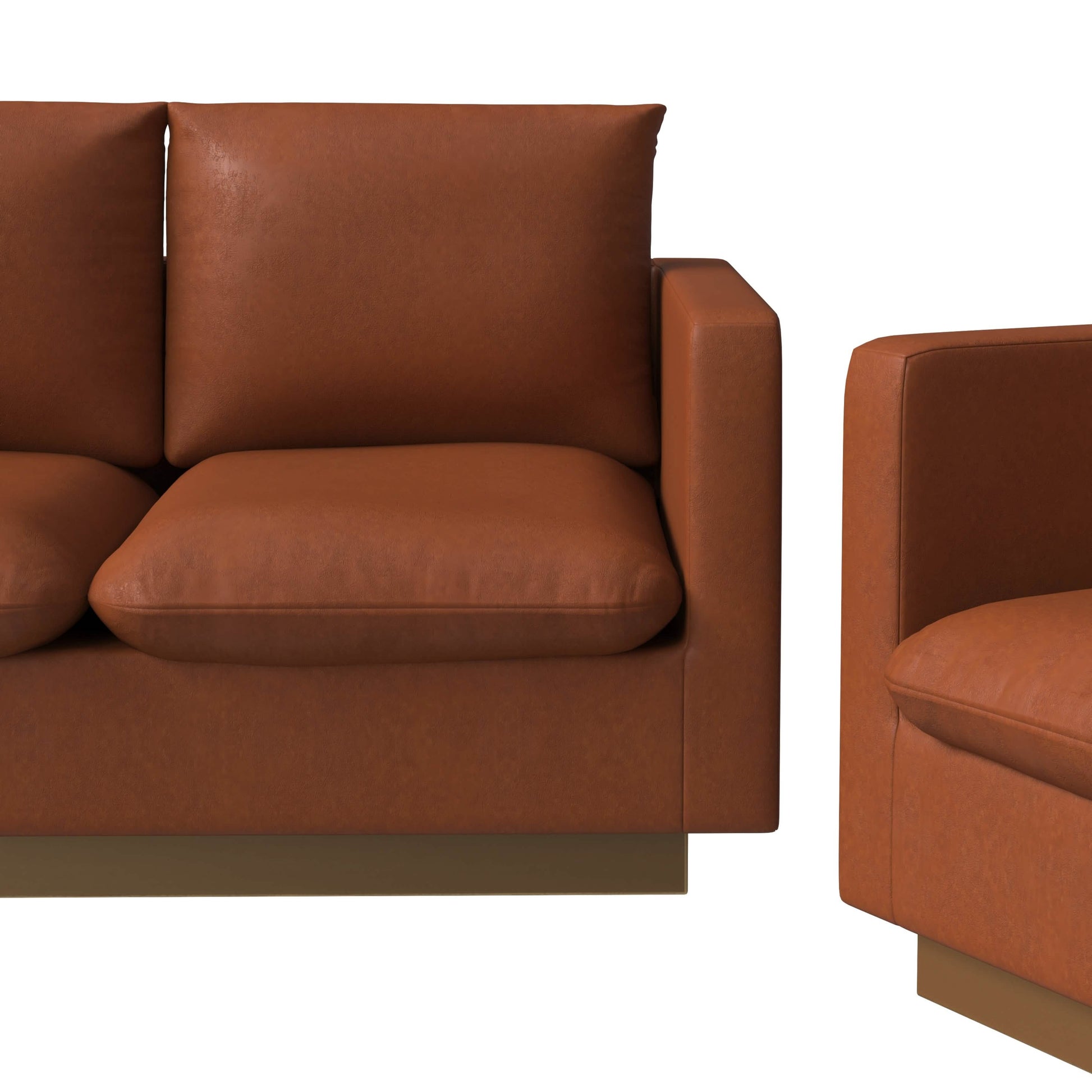 Leisuremod Sofa Set Nervo Velvet/Leather 3-Piece Living Room Sofa Set With Gold Frame and Removable Cushions