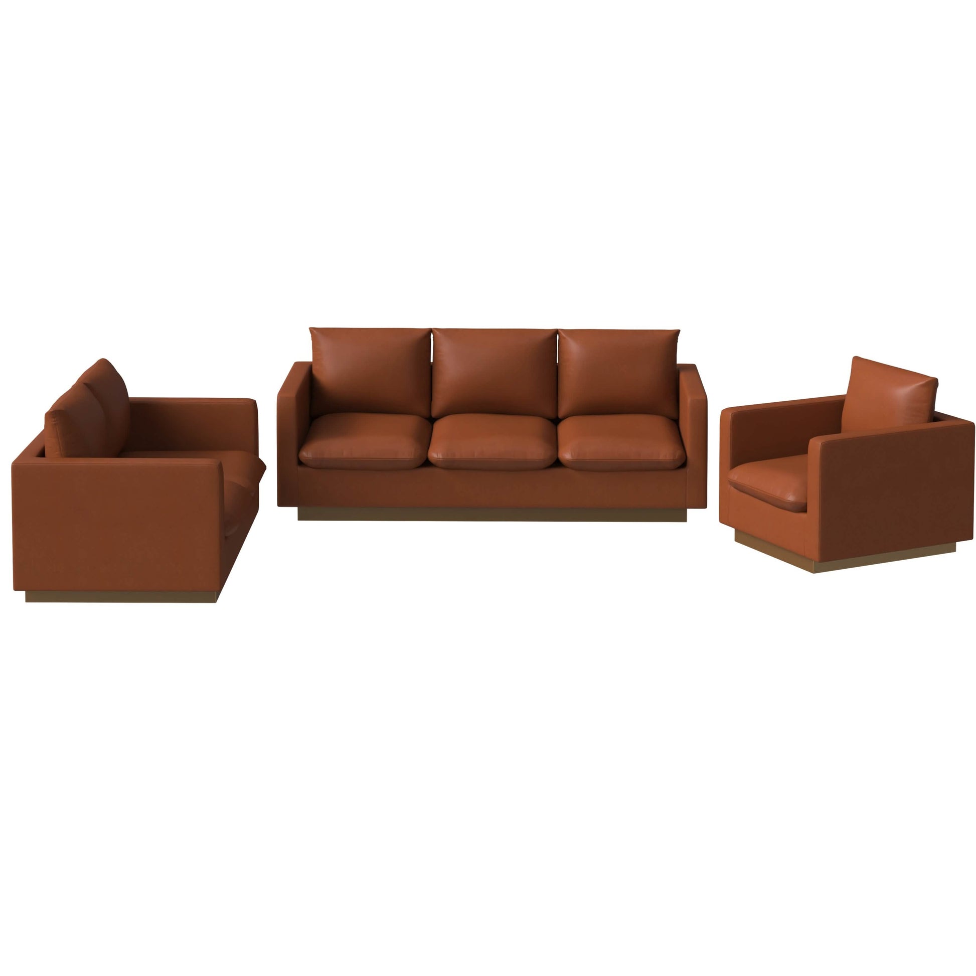 Leisuremod Sofa Set Nervo Velvet/Leather 3-Piece Living Room Sofa Set With Gold Frame and Removable Cushions