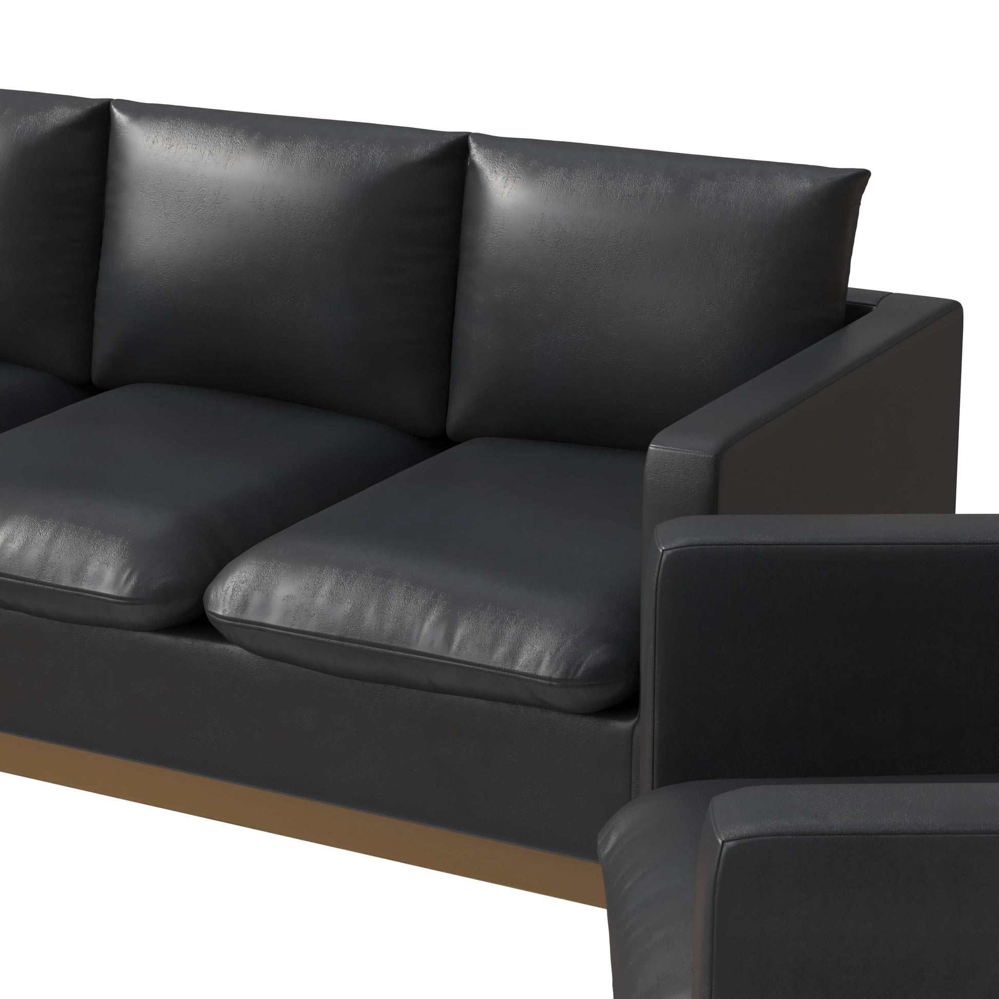 Leisuremod Sofa Set Nervo Velvet/Leather 3-Piece Living Room Sofa Set With Gold Frame and Removable Cushions