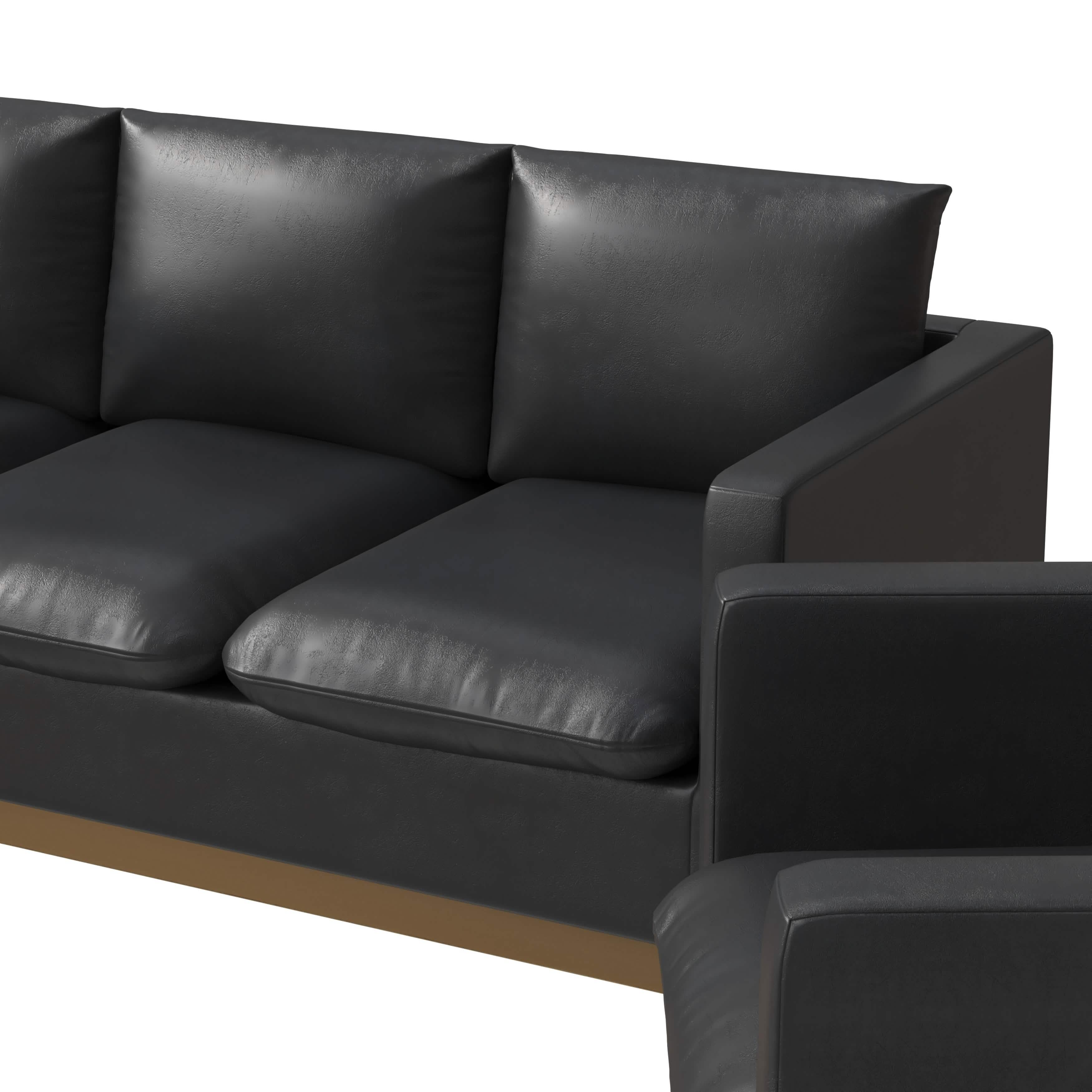 Leisuremod Sofa Set Nervo Velvet/Leather 3-Piece Living Room Sofa Set With Gold Frame and Removable Cushions