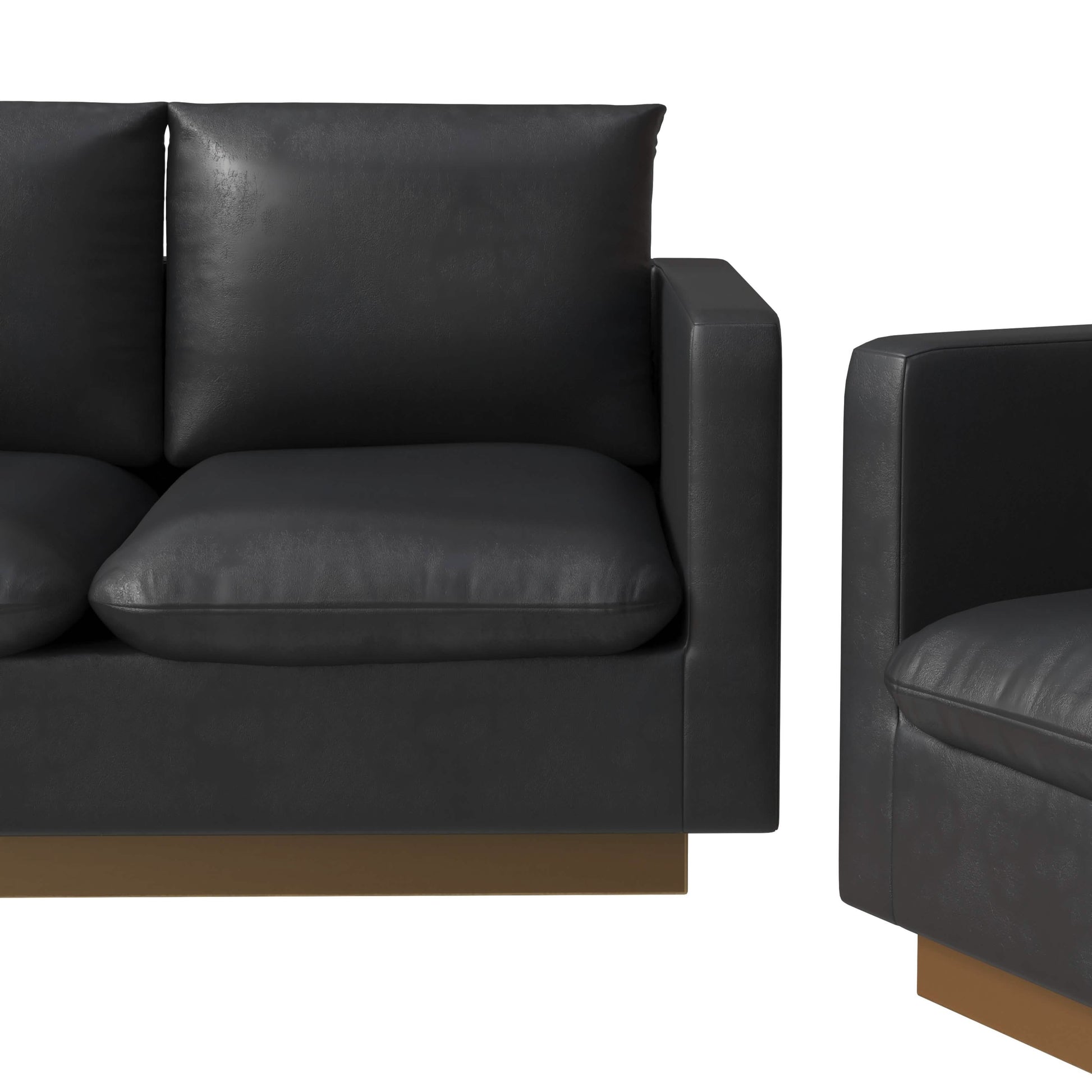 Leisuremod Sofa Set Nervo Velvet/Leather 3-Piece Living Room Sofa Set With Gold Frame and Removable Cushions