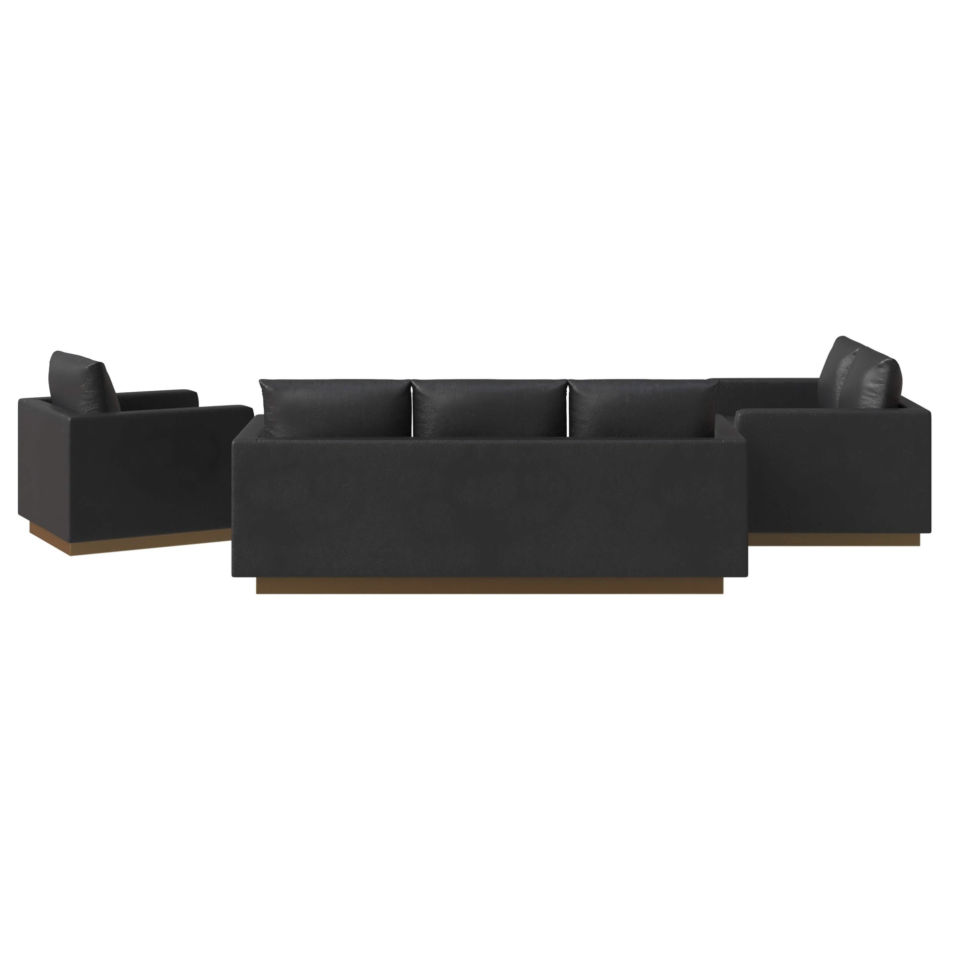Leisuremod Sofa Set Nervo Velvet/Leather 3-Piece Living Room Sofa Set With Gold Frame and Removable Cushions