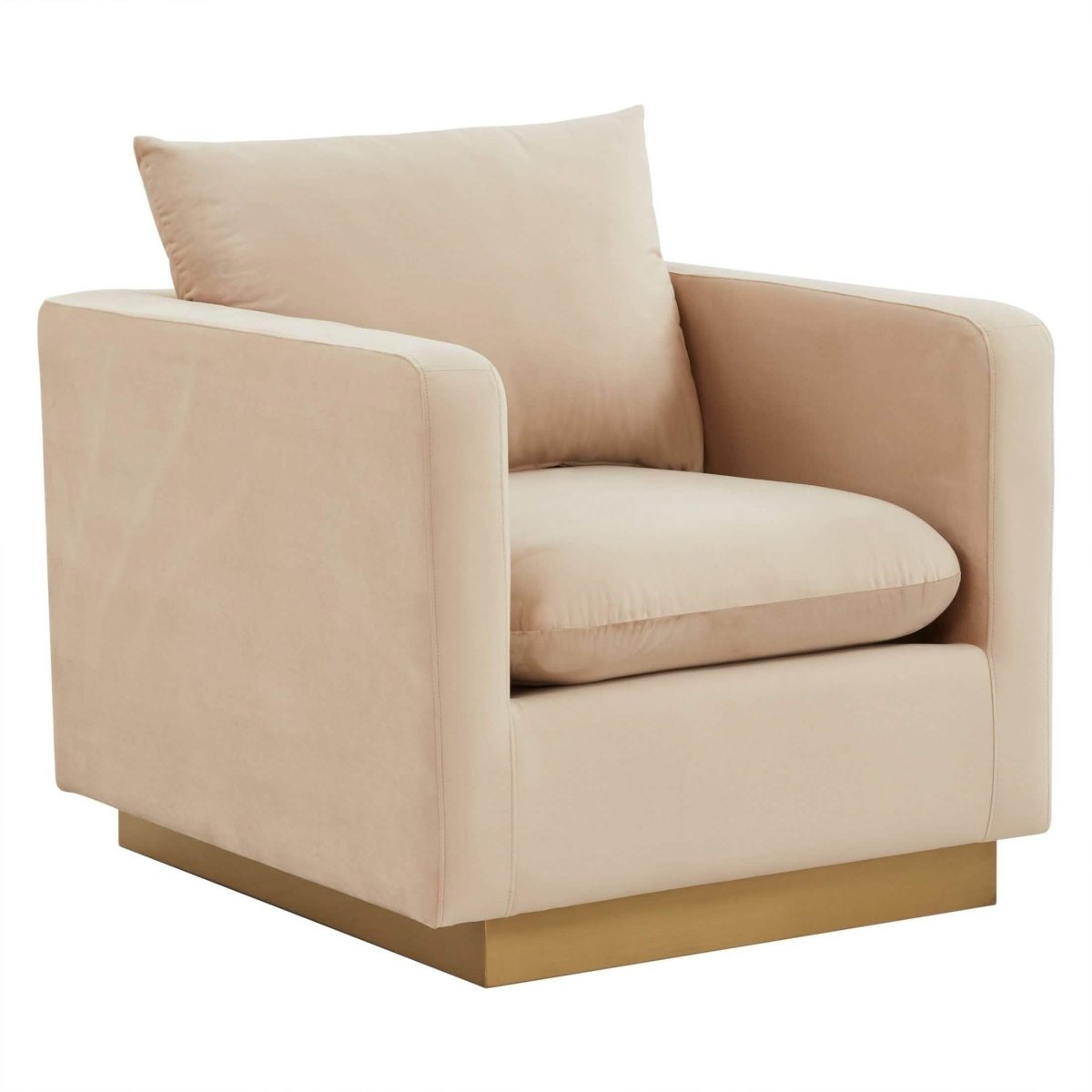 Nervo Upholstered in Velvet/Leather Singe-Seater Sofa with Gold Base Velvet Beige Sofa Leisuremod