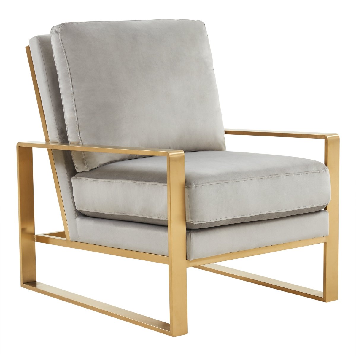 Leisuremod Sofa Velvet / Gold / Light Grey Jefferson Single-Seater Sofa Upholstered in Velvet/Leather and Gold/Silver Metal Frame