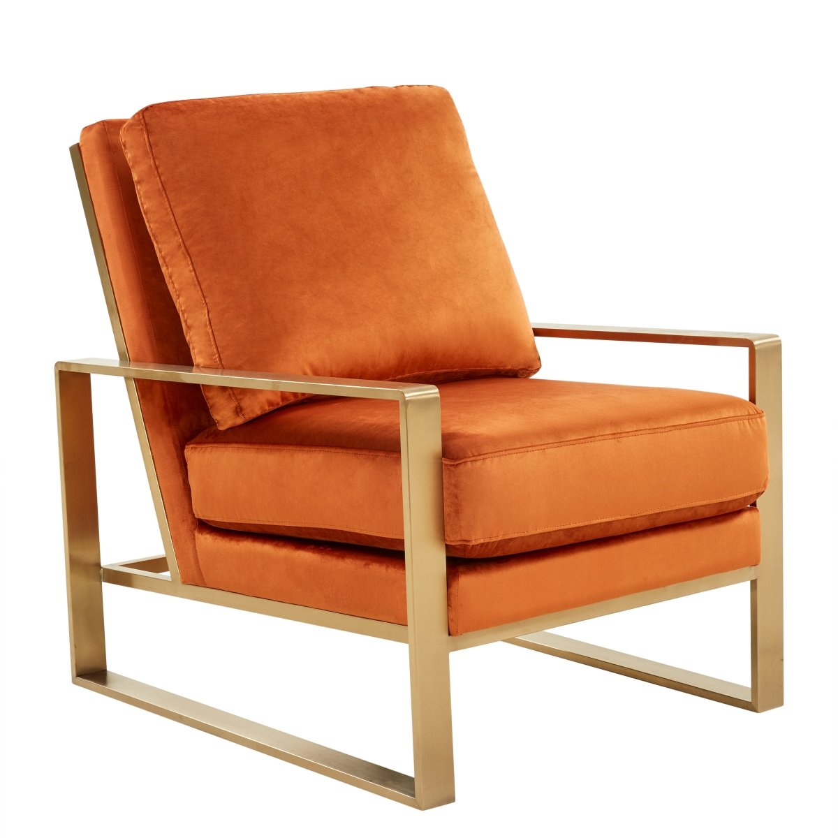 Leisuremod Sofa Velvet / Gold / Orange Marmalade Jefferson Single-Seater Sofa Upholstered in Velvet/Leather and Gold/Silver Metal Frame
