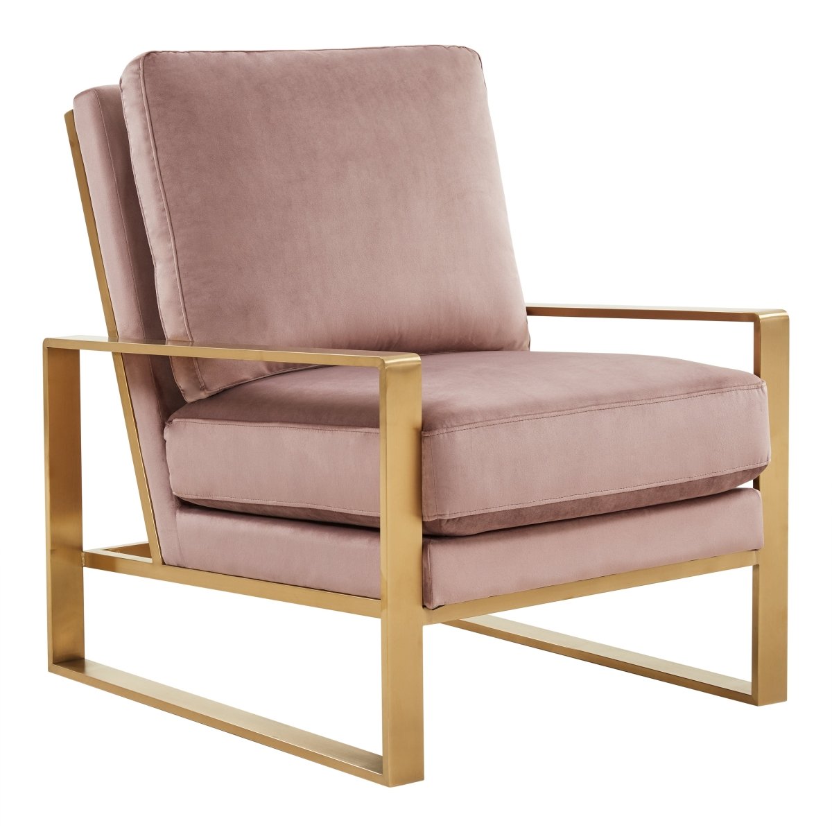 Leisuremod Sofa Velvet / Gold / Pink Jefferson Single-Seater Sofa Upholstered in Velvet/Leather and Gold/Silver Metal Frame