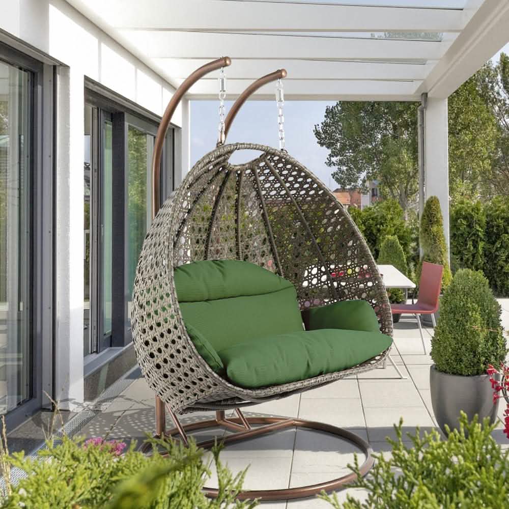 Modern Wicker Hanging Double Seater Egg Swing Chair Beige Dark Green swing chair Leisuremod