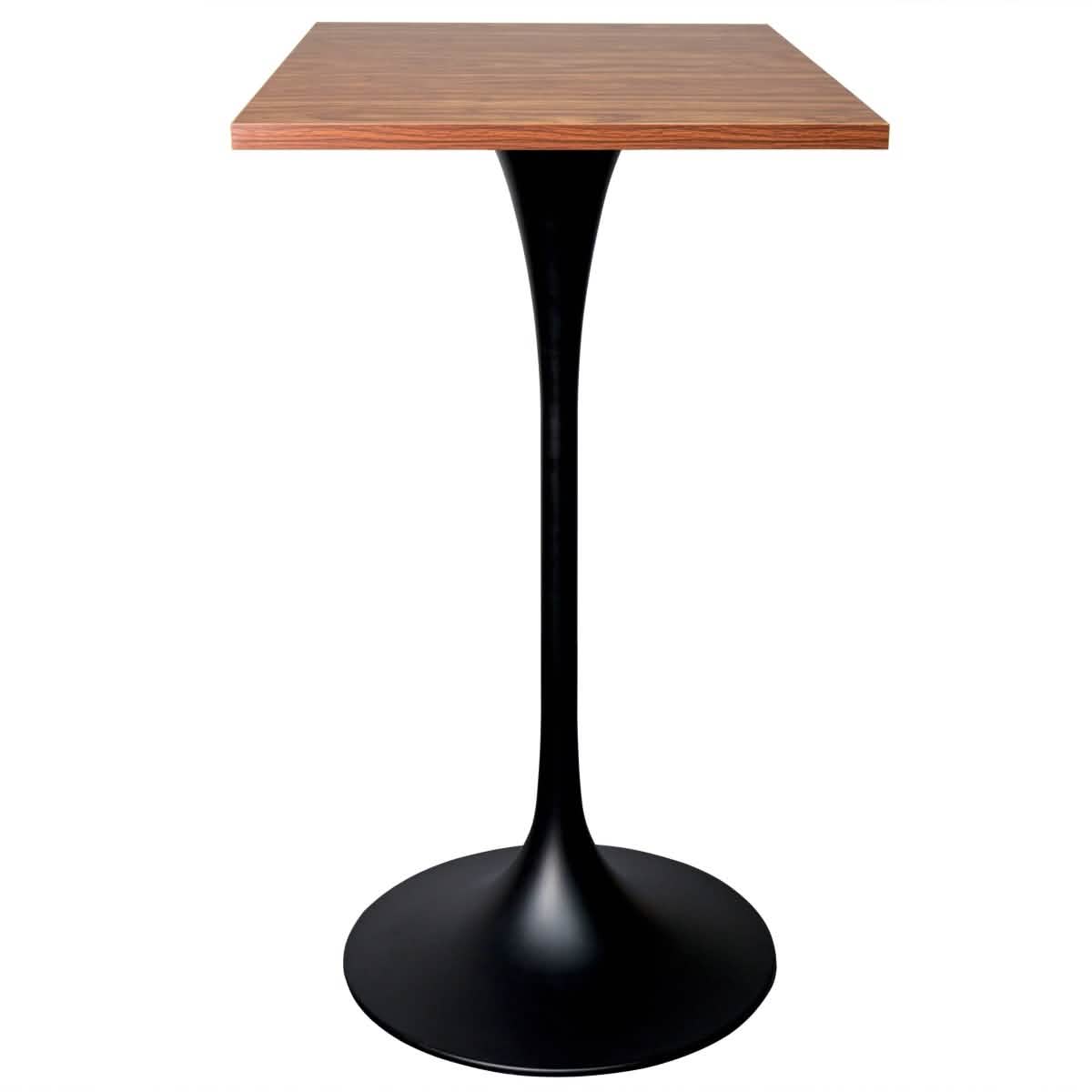 Leisuremod TABLE Black / Cognac Brown Verve 24" Square Top Bar Height Table, Brushed Gold/Black/White Stainless Steel Base with MDF Table Top