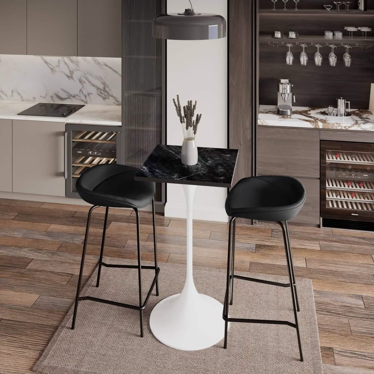 Leisuremod TABLE Verve 24" Square Top Bar Height Table, Brushed Gold/Black/White Stainless Steel Base with MDF Table Top