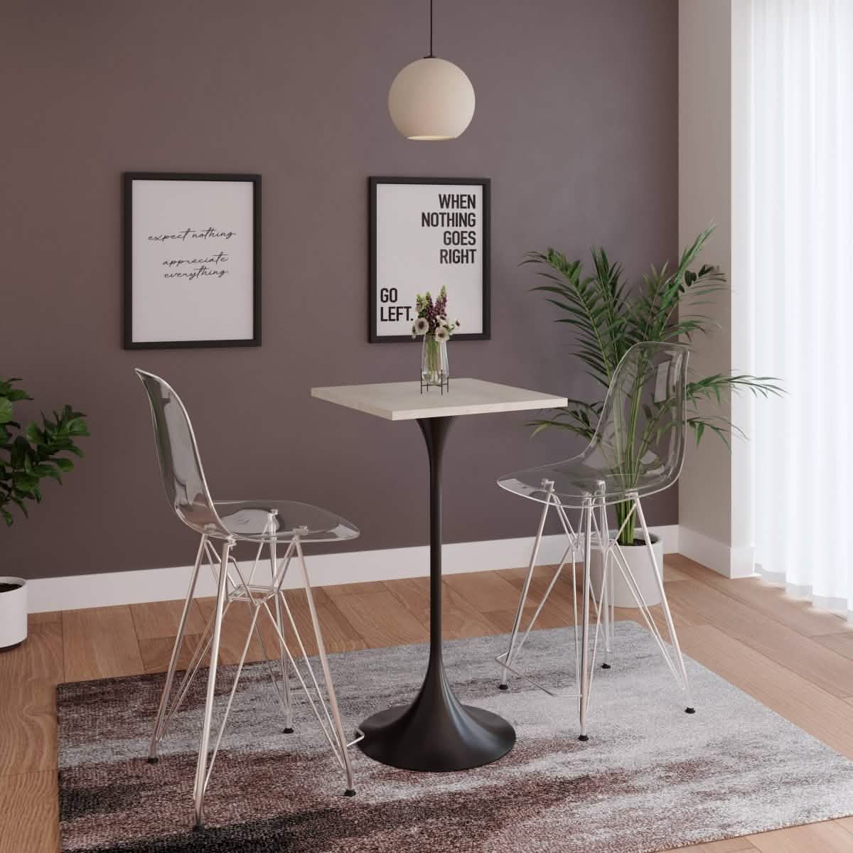 Leisuremod TABLE Verve 24" Square Top Bar Height Table, Brushed Gold/Black/White Stainless Steel Base with MDF Table Top