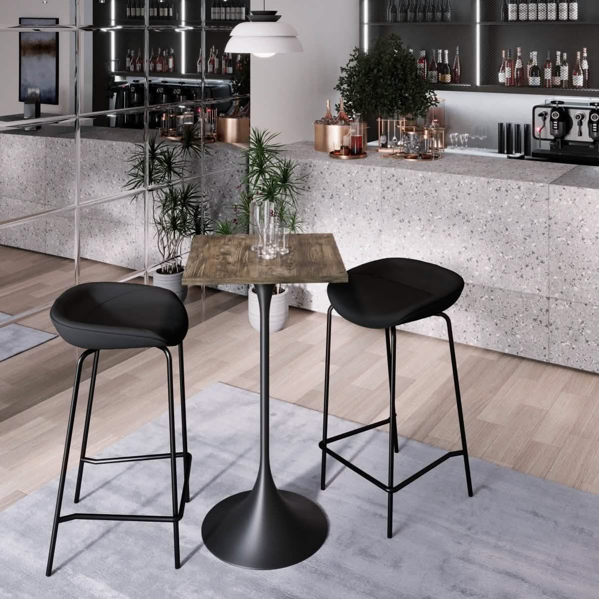Leisuremod TABLE Verve 24" Square Top Bar Height Table, Brushed Gold/Black/White Stainless Steel Base with MDF Table Top