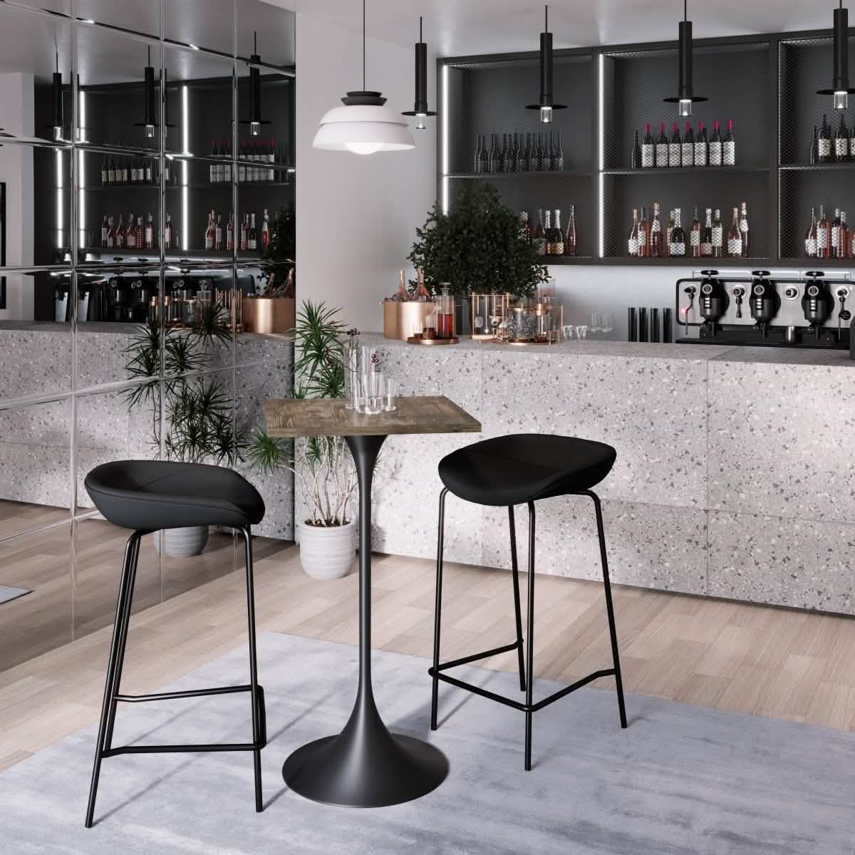Leisuremod TABLE Verve 24" Square Top Bar Height Table, Brushed Gold/Black/White Stainless Steel Base with MDF Table Top
