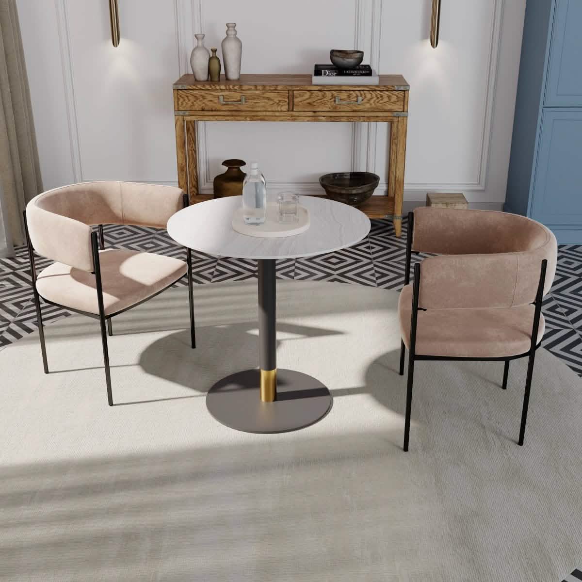 LeisureMod Vail Collection Dining Table Black/Gold Base With 27"/36" Round Black MDF Top