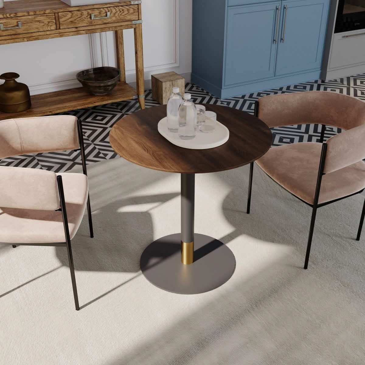 LeisureMod Vail Collection Dining Table Black/Gold Base With 27"/36" Round Black MDF Top