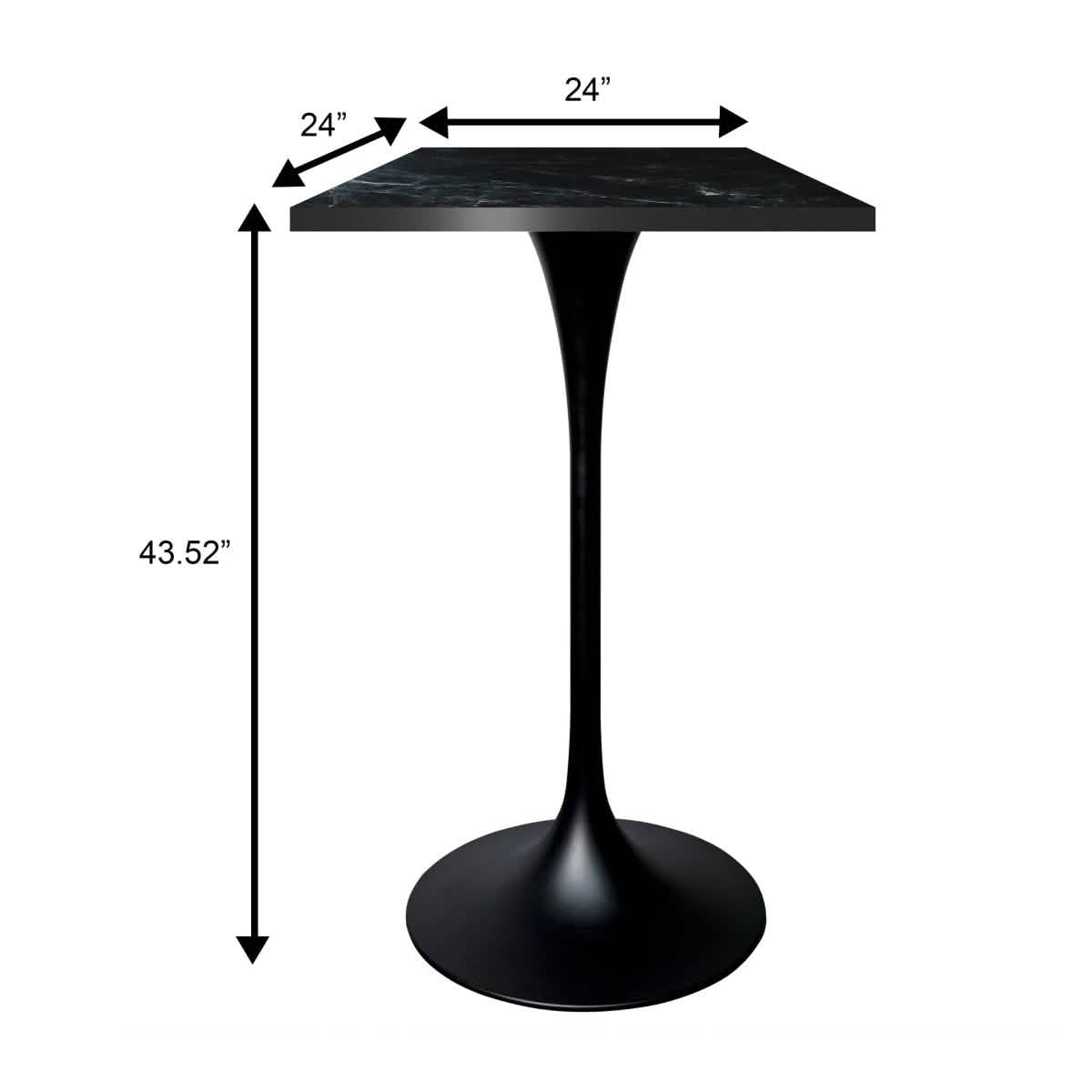LeisureMod Verve 24" Square Top Bar Height Table, Brushed Gold/Black/White Stainless Steel Base with MDF Table Top