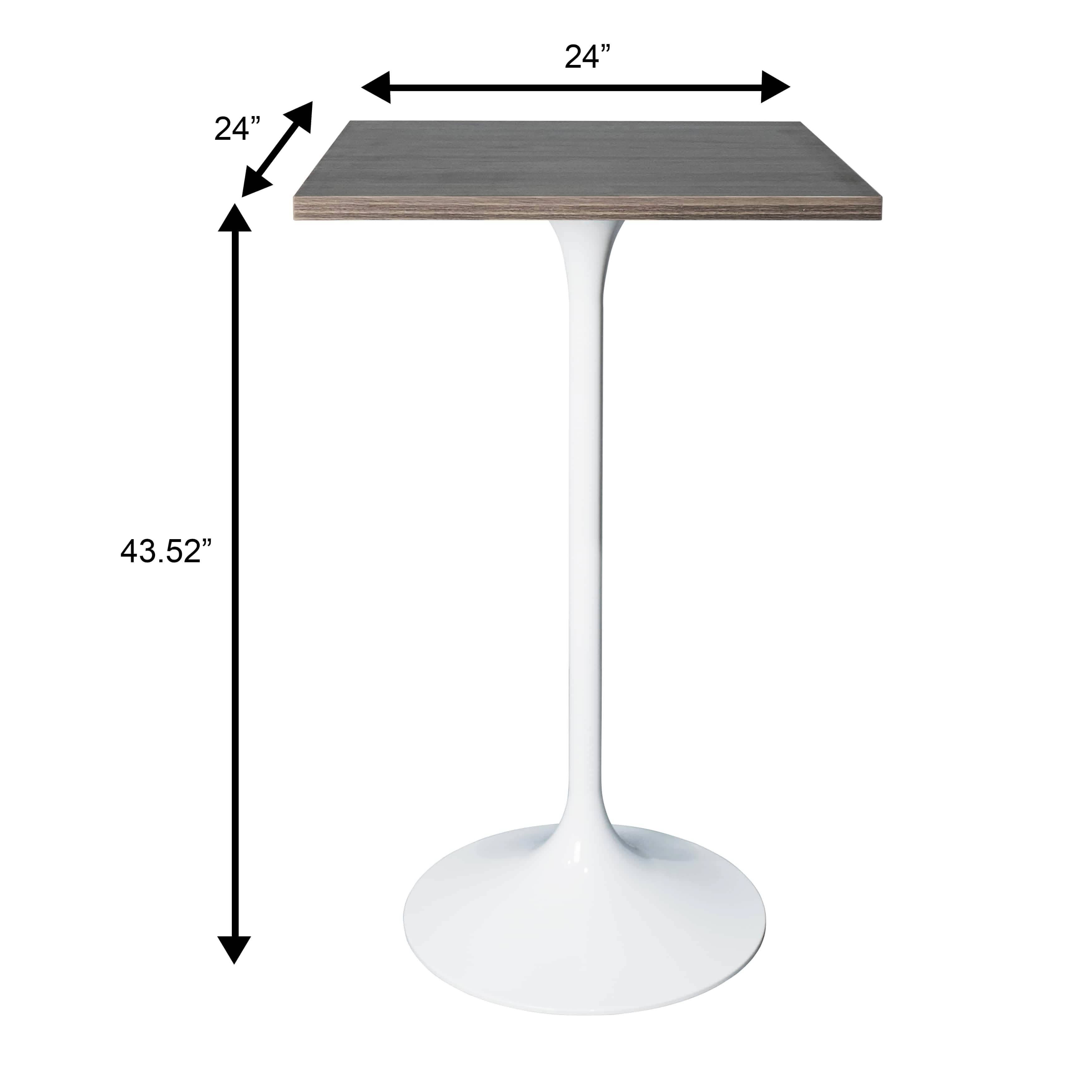 LeisureMod Verve 24" Square Top Bar Height Table, Brushed Gold/Black/White Stainless Steel Base with MDF Table Top