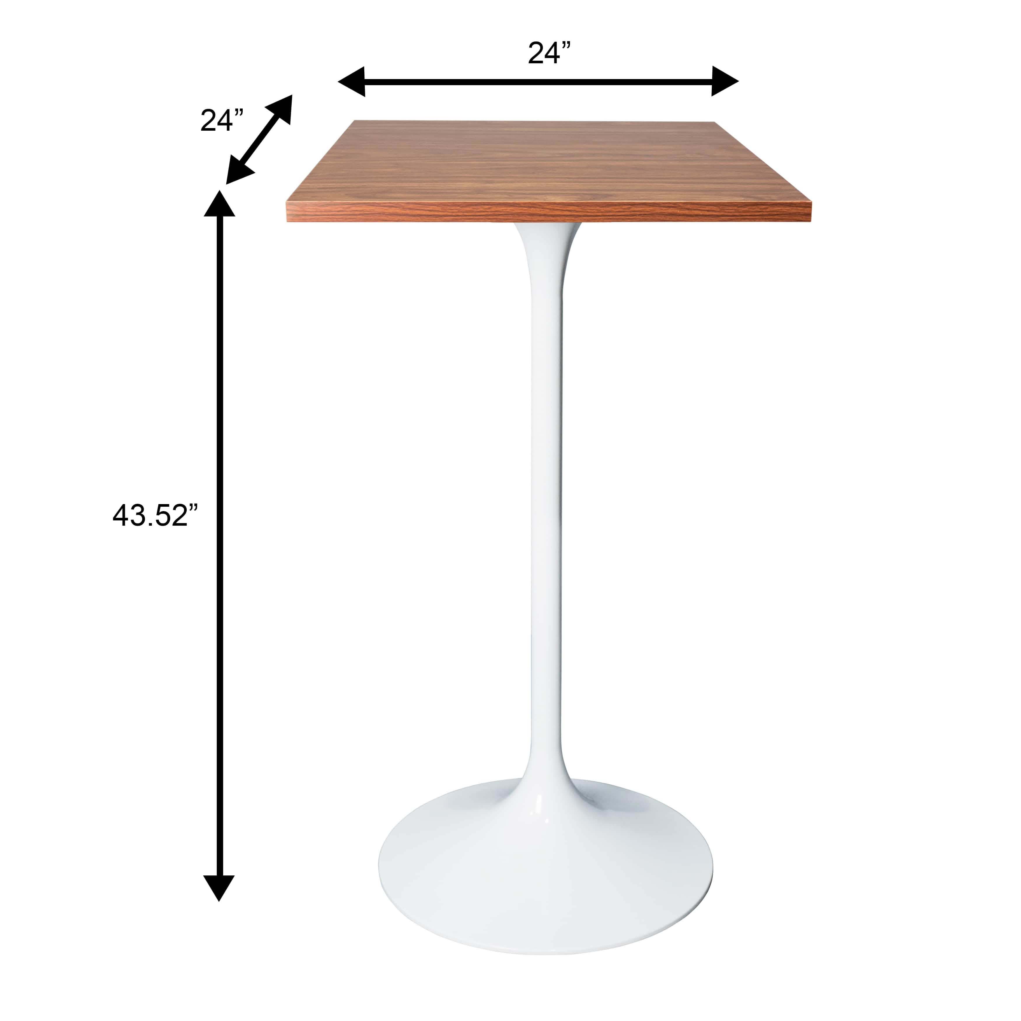 LeisureMod Verve 24" Square Top Bar Height Table, Brushed Gold/Black/White Stainless Steel Base with MDF Table Top