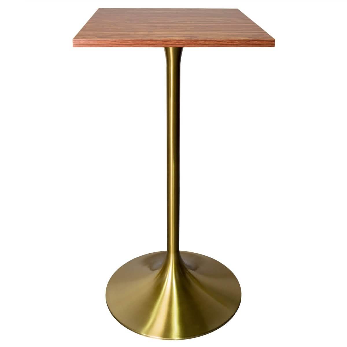 LeisureMod Verve 24" Square Top Bar Height Table, Brushed Gold/Black/White Stainless Steel Base with MDF Table Top