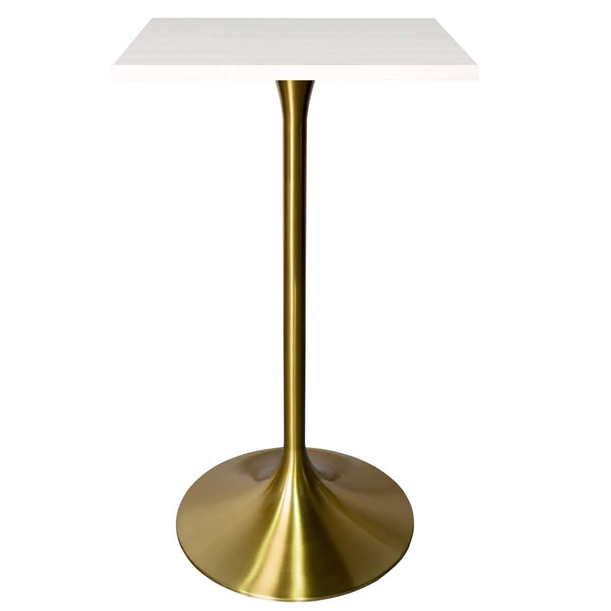 LeisureMod Verve 24" Square Top Bar Height Table, Brushed Gold/Black/White Stainless Steel Base with MDF Table Top