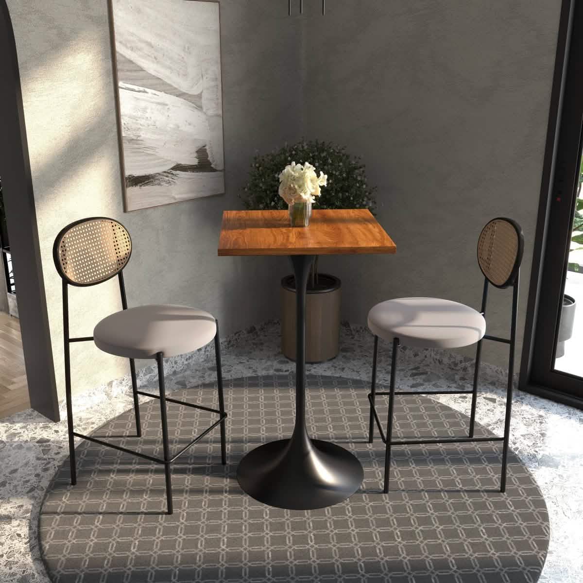 LeisureMod Verve 24" Square Top Bar Height Table, Brushed Gold/Black/White Stainless Steel Base with MDF Table Top
