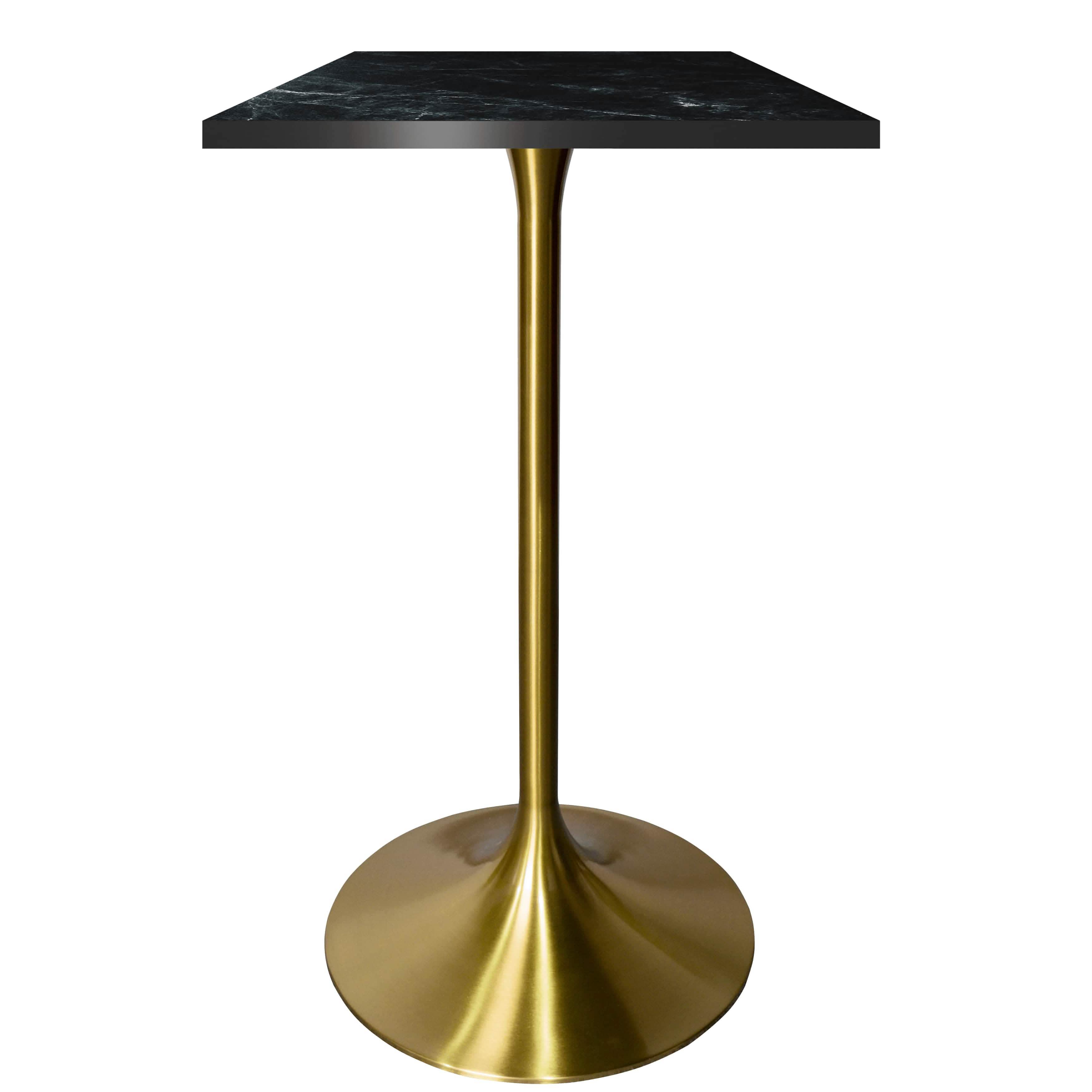 LeisureMod Verve 24" Square Top Bar Height Table, Brushed Gold/Black/White Stainless Steel Base with MDF Table Top