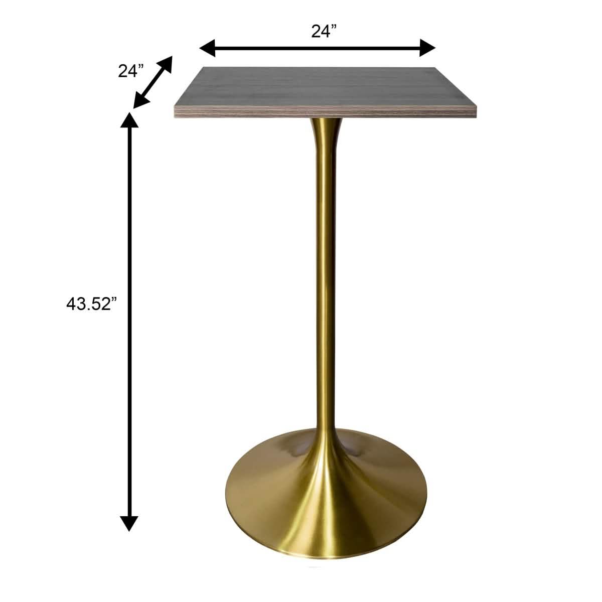 LeisureMod Verve 24" Square Top Bar Height Table, Brushed Gold/Black/White Stainless Steel Base with MDF Table Top