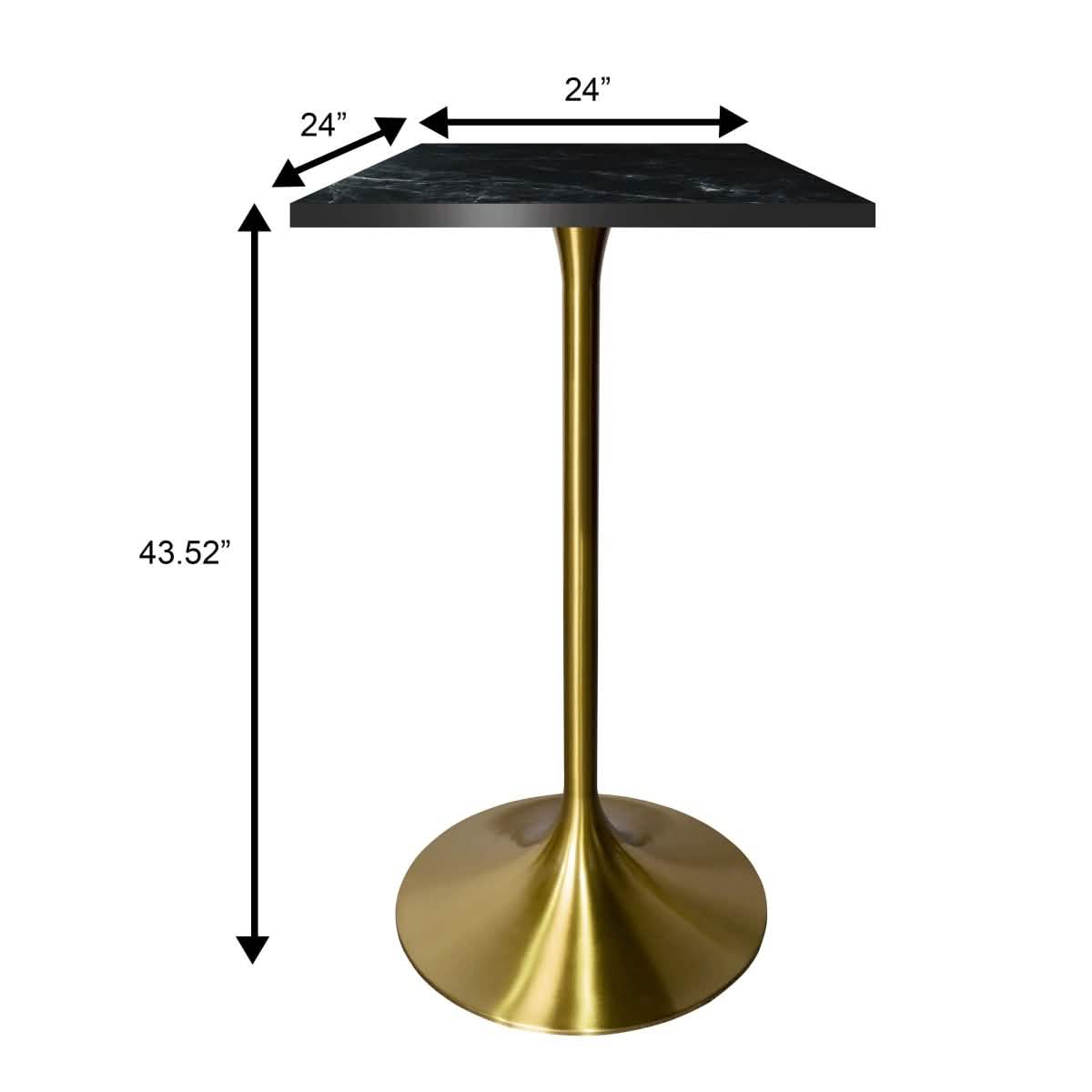 LeisureMod Verve 24" Square Top Bar Height Table, Brushed Gold/Black/White Stainless Steel Base with MDF Table Top