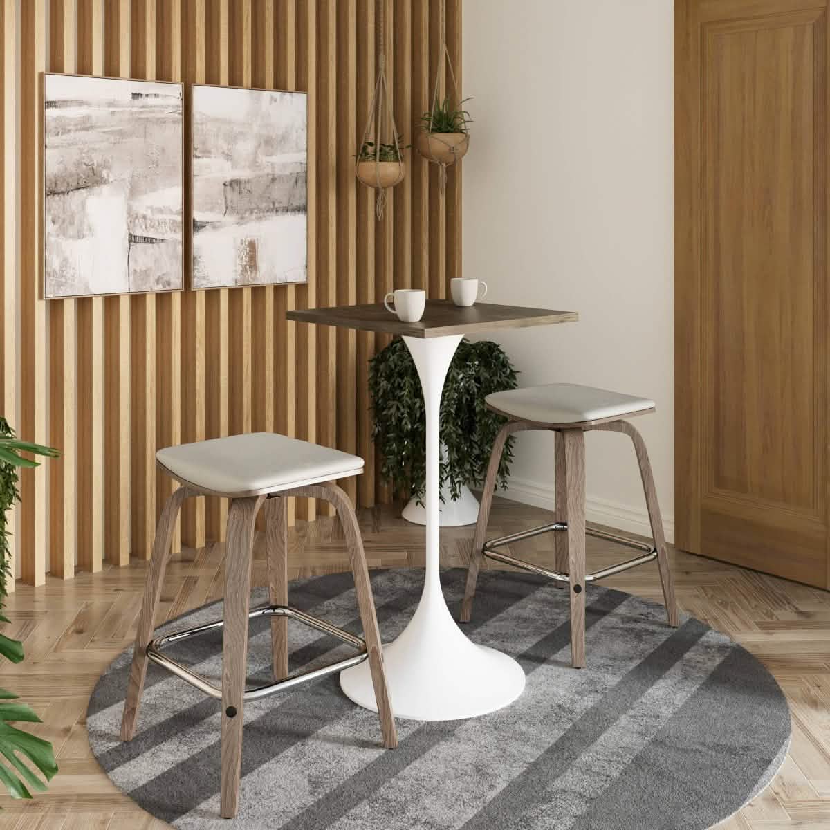 LeisureMod Verve 24" Square Top Bar Height Table, Brushed Gold/Black/White Stainless Steel Base with MDF Table Top