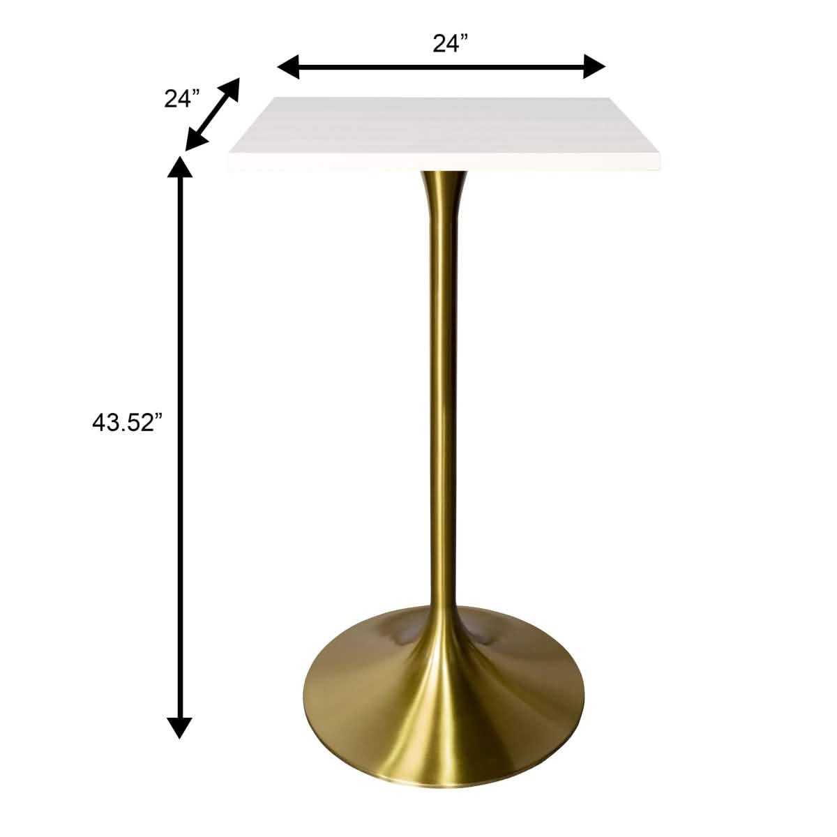 LeisureMod Verve 24" Square Top Bar Height Table, Brushed Gold/Black/White Stainless Steel Base with MDF Table Top