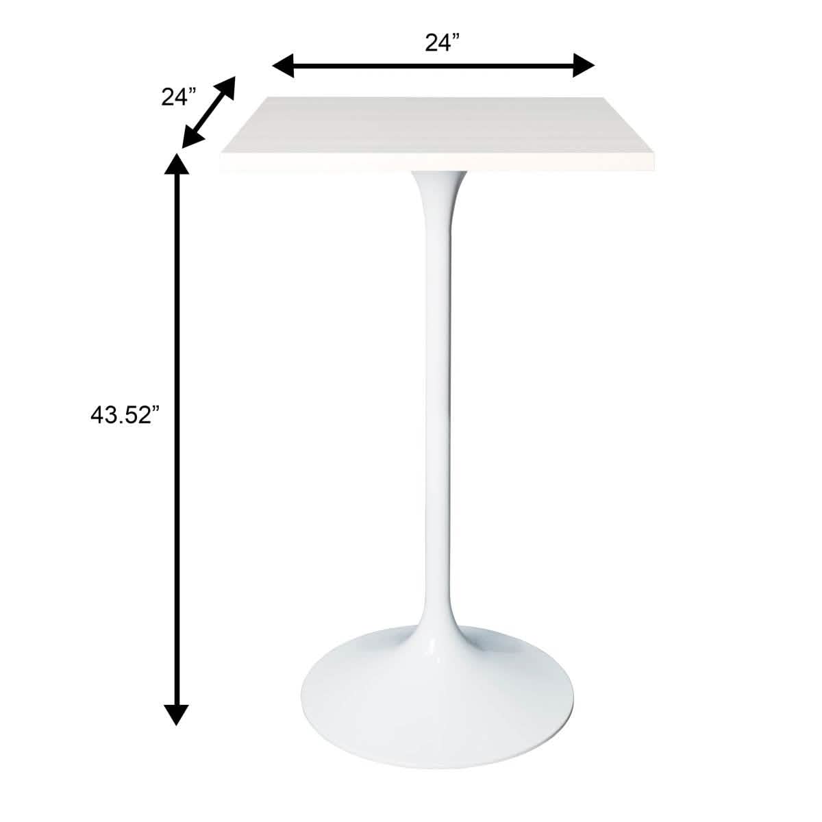 LeisureMod Verve 24" Square Top Bar Height Table, Brushed Gold/Black/White Stainless Steel Base with MDF Table Top