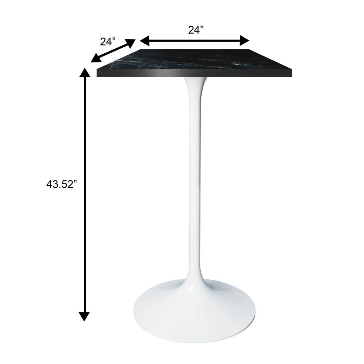 LeisureMod Verve 24" Square Top Bar Height Table, Brushed Gold/Black/White Stainless Steel Base with MDF Table Top