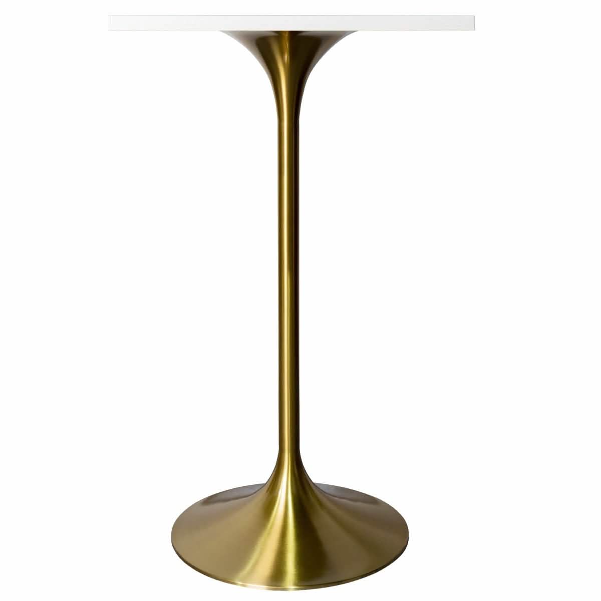 LeisureMod Verve 24" Square Top Bar Height Table, Brushed Gold/Black/White Stainless Steel Base with MDF Table Top