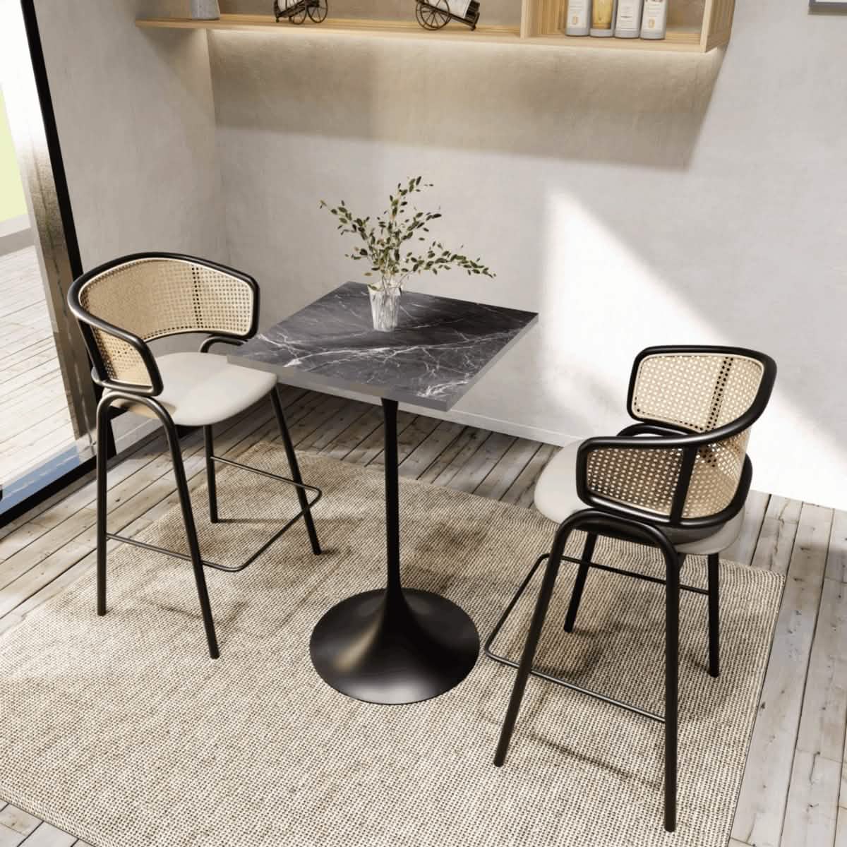LeisureMod Verve 24" Square Top Bar Height Table, Brushed Gold/Black/White Stainless Steel Base with MDF Table Top