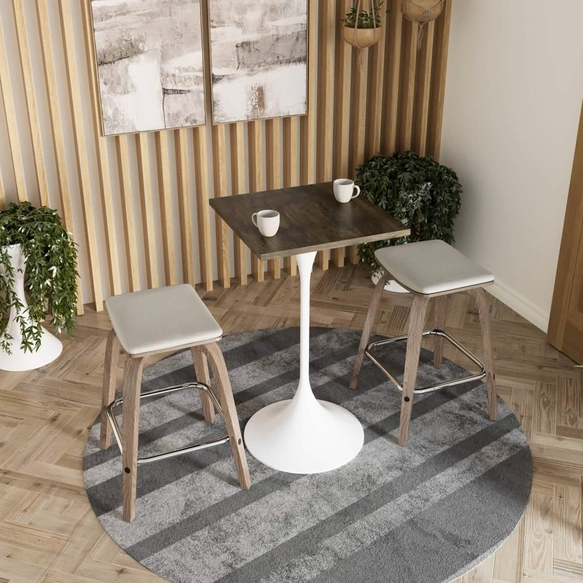 LeisureMod Verve 24" Square Top Bar Height Table, Brushed Gold/Black/White Stainless Steel Base with MDF Table Top