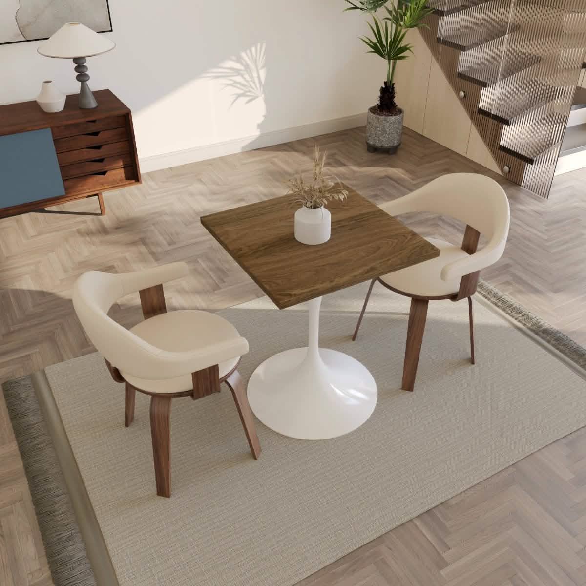 LeisureMod Verve Collection 24"Square Dining Table, Black/White/Brushed Gold Base with MDF Top