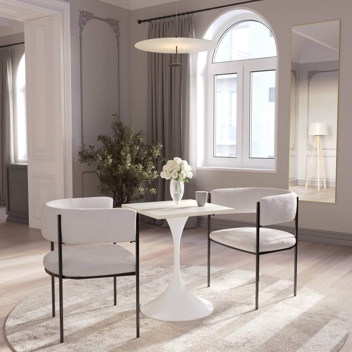 LeisureMod Verve Collection 24"Square Dining Table, Black/White/Brushed Gold Base with MDF Top